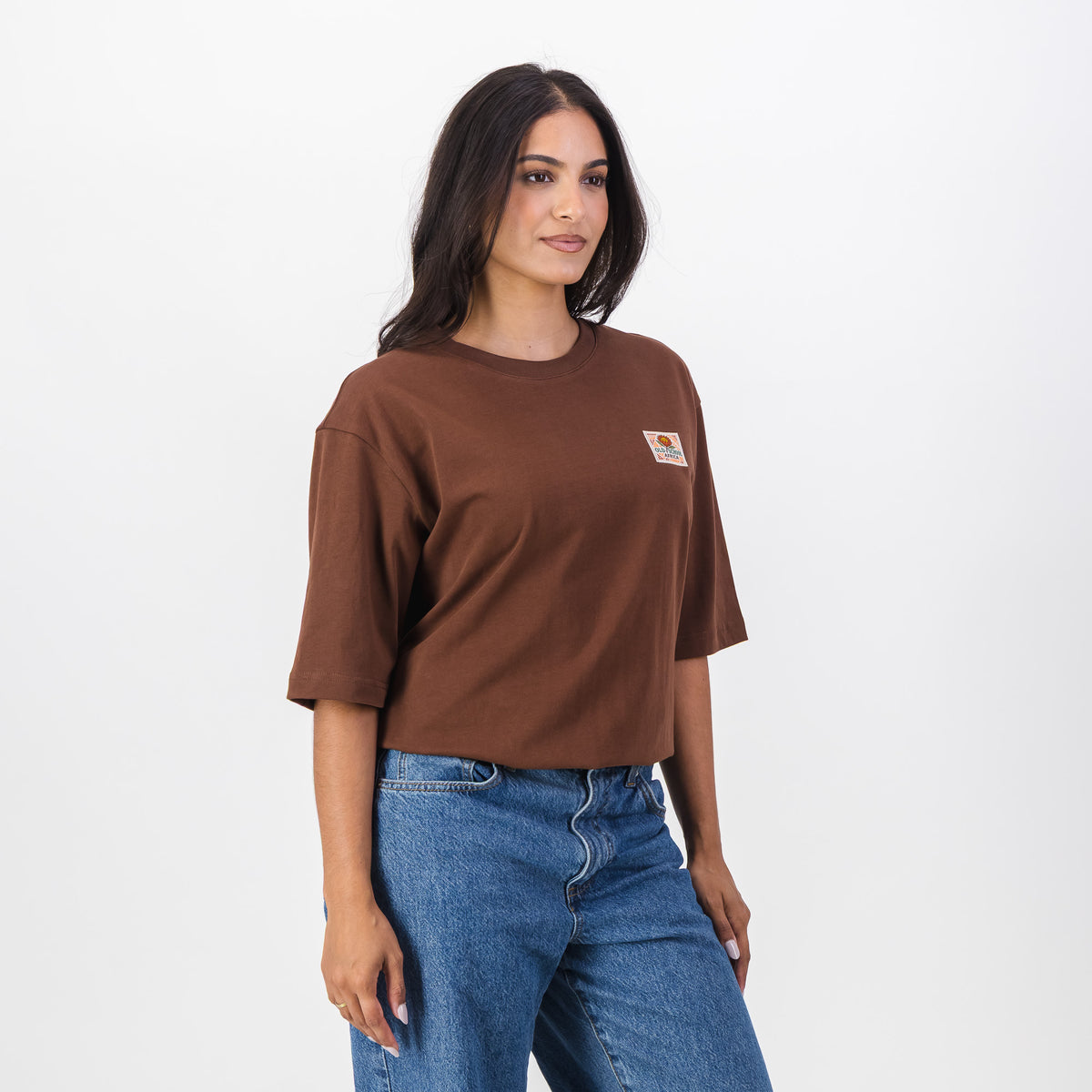 Old School Leisure Protea Woven Badge Relaxed T-Shirts Brown