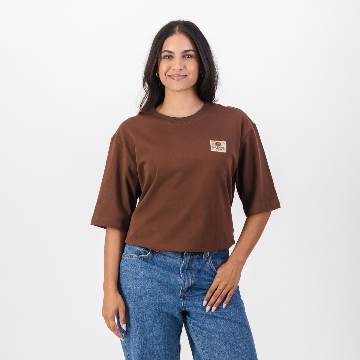 Old School Leisure Protea Woven Badge Relaxed T-Shirts Brown