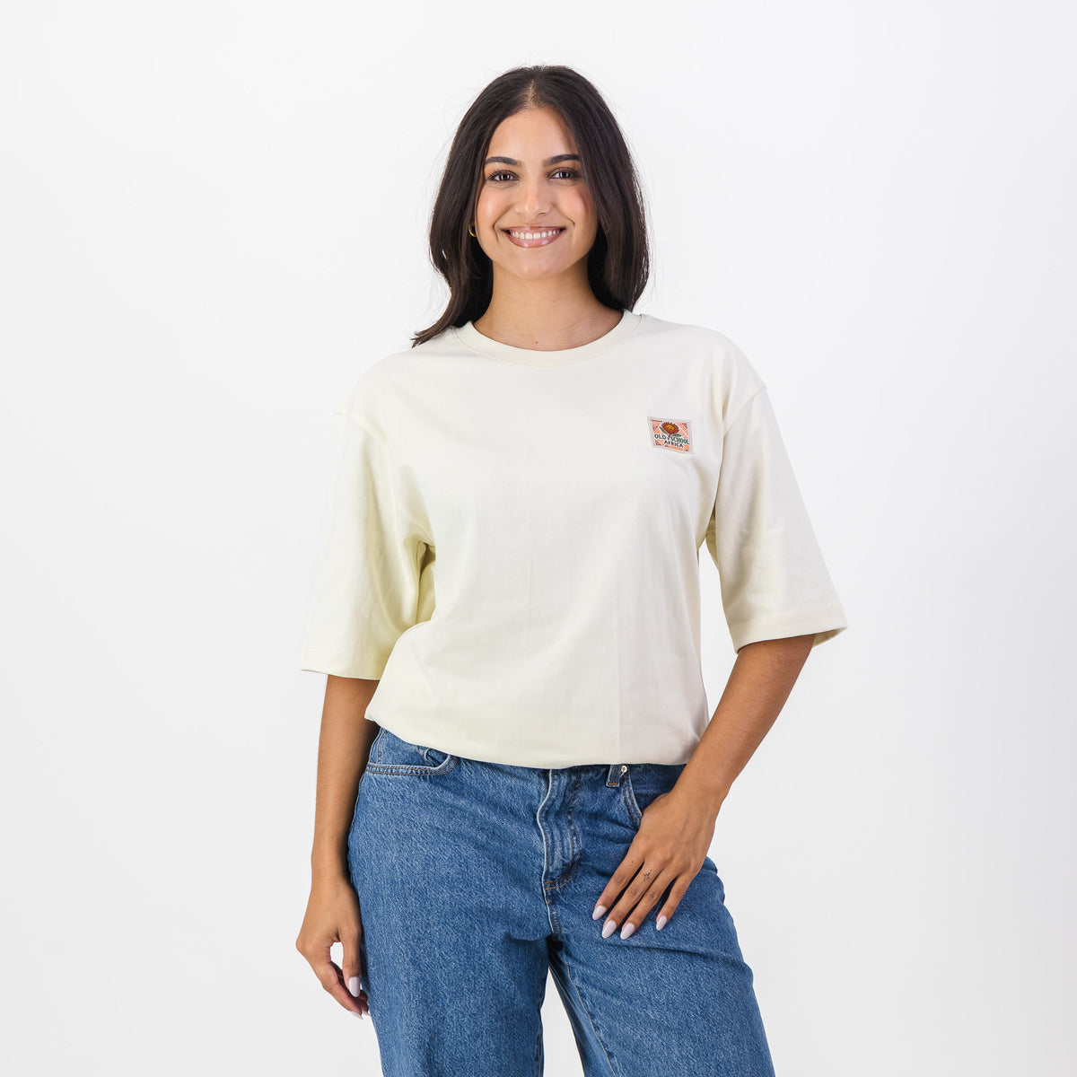 Old School Leisure Protea Woven Badge Relaxed T-Shirts Ivory