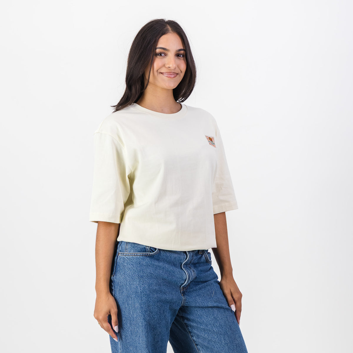 Old School Leisure Protea Woven Badge Relaxed T-Shirts Ivory