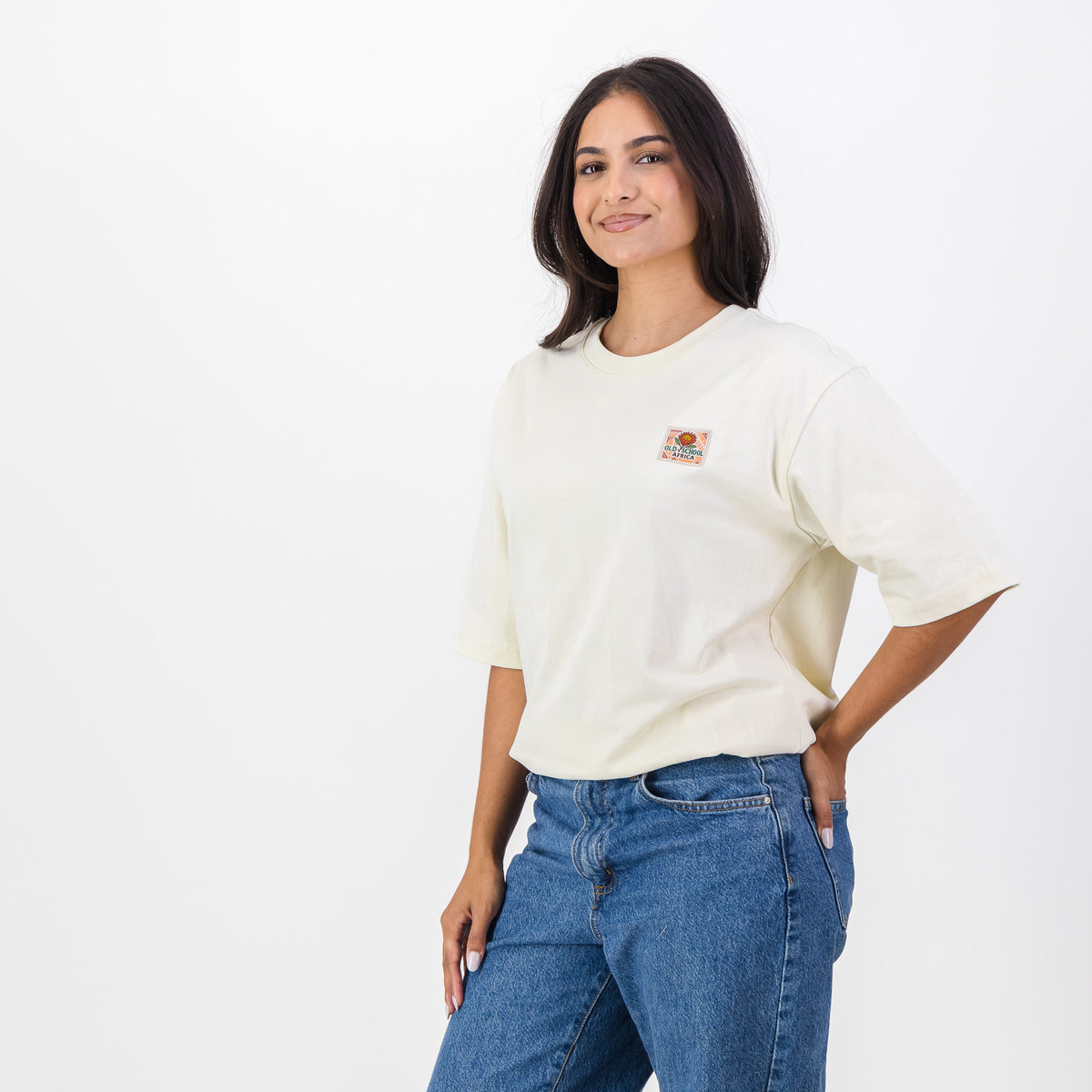 Old School Leisure Protea Woven Badge Relaxed T-Shirts Ivory
