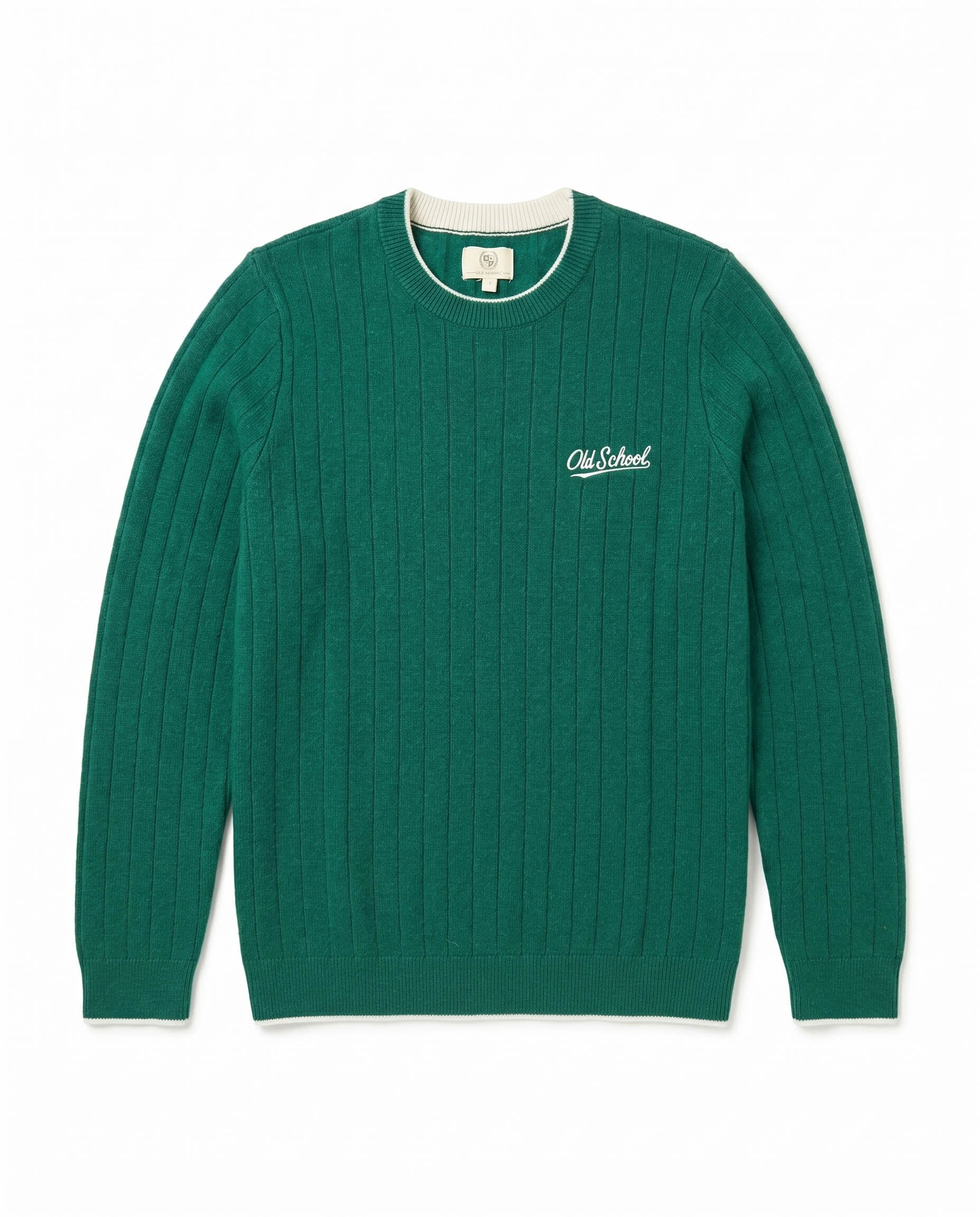 Old School Leisure Men Ribbed LS Crew Knit Green