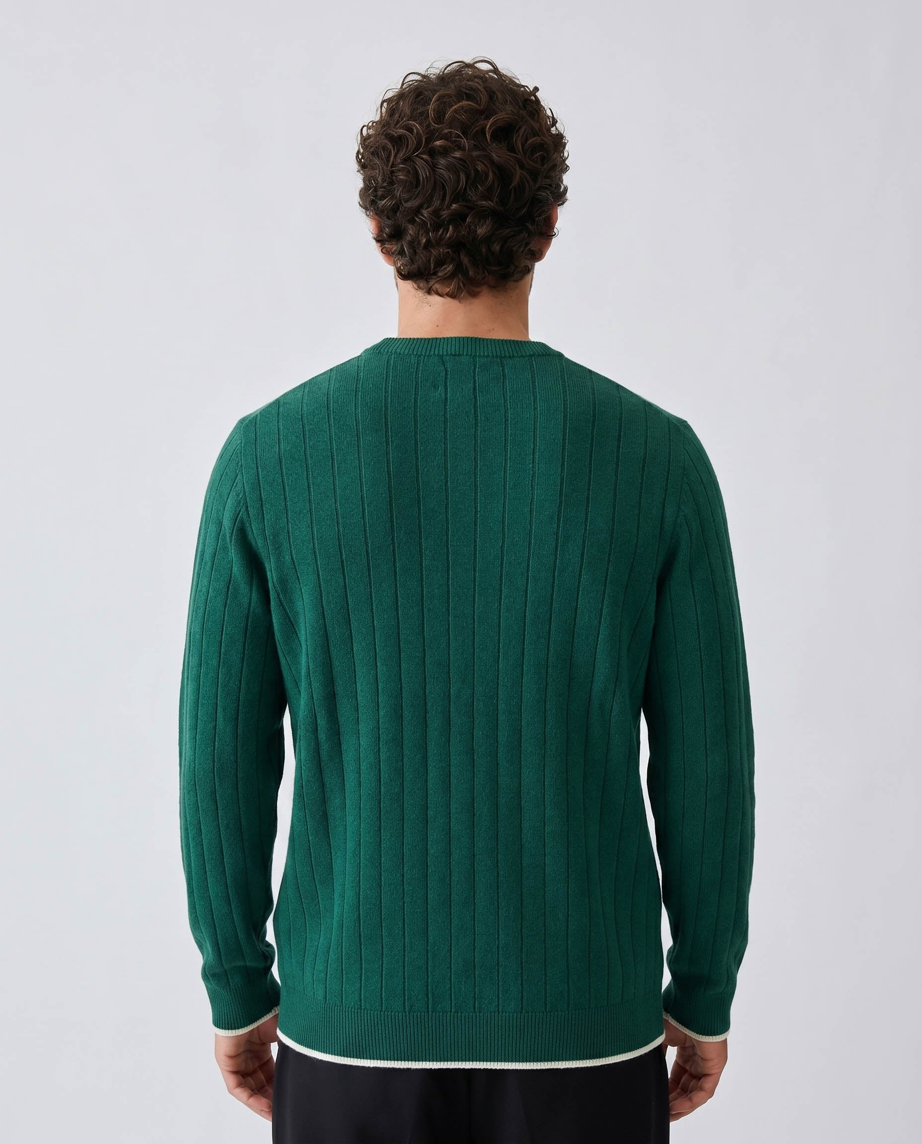 Old School Leisure Men Ribbed LS Crew Knit Green