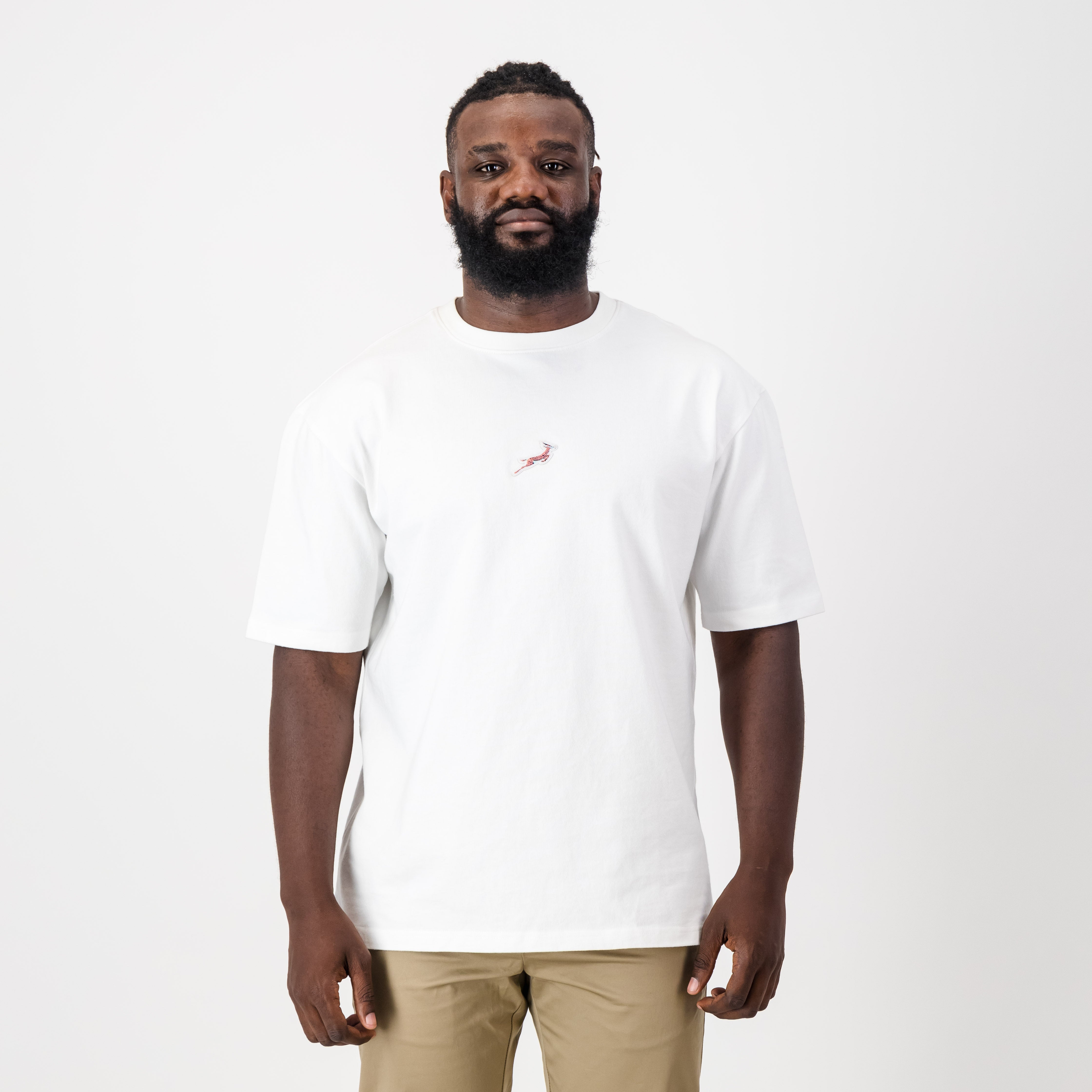 Small Logo Springbok Boxy Crew Tee-White