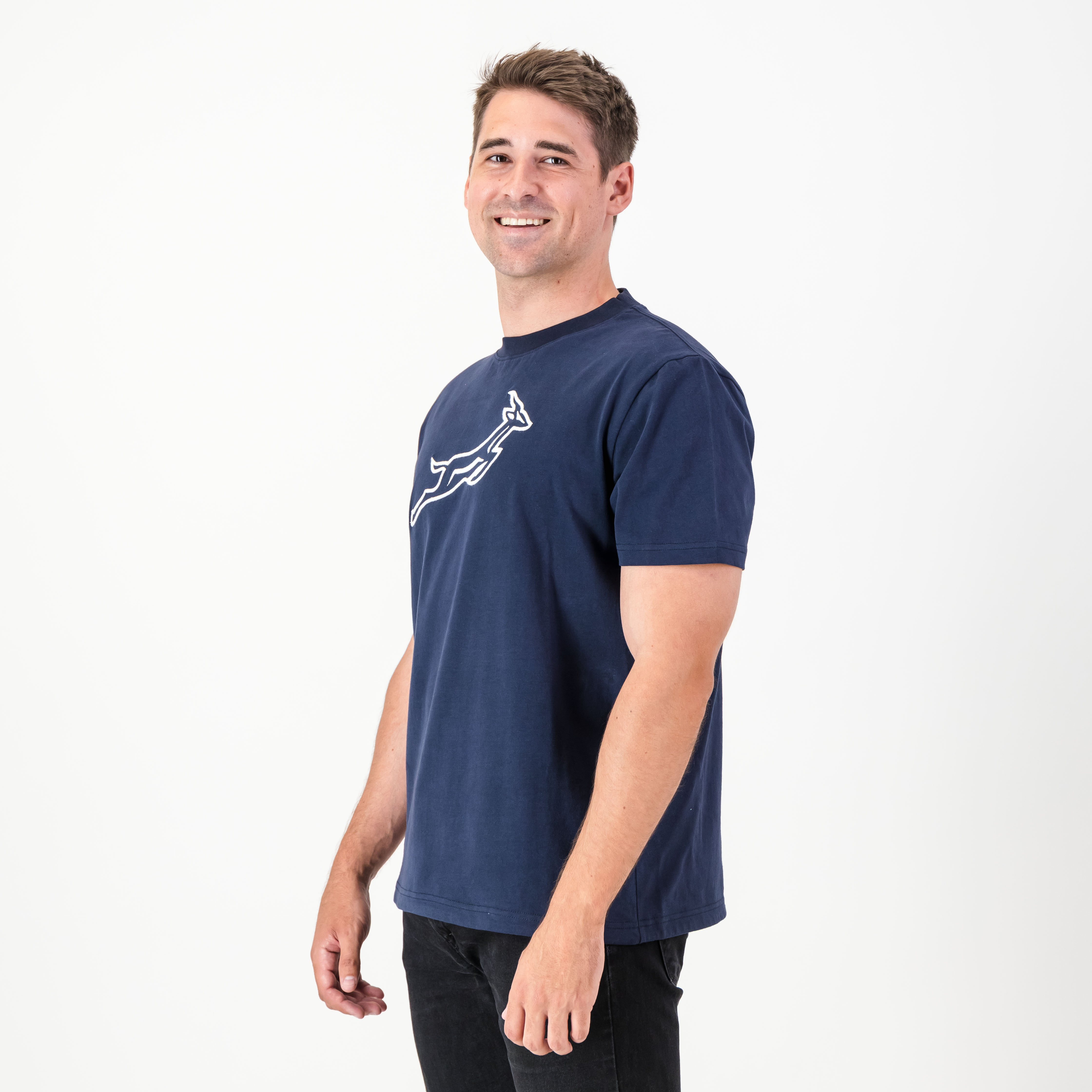 Satin Stitch Springboks Crew Tee - Navy