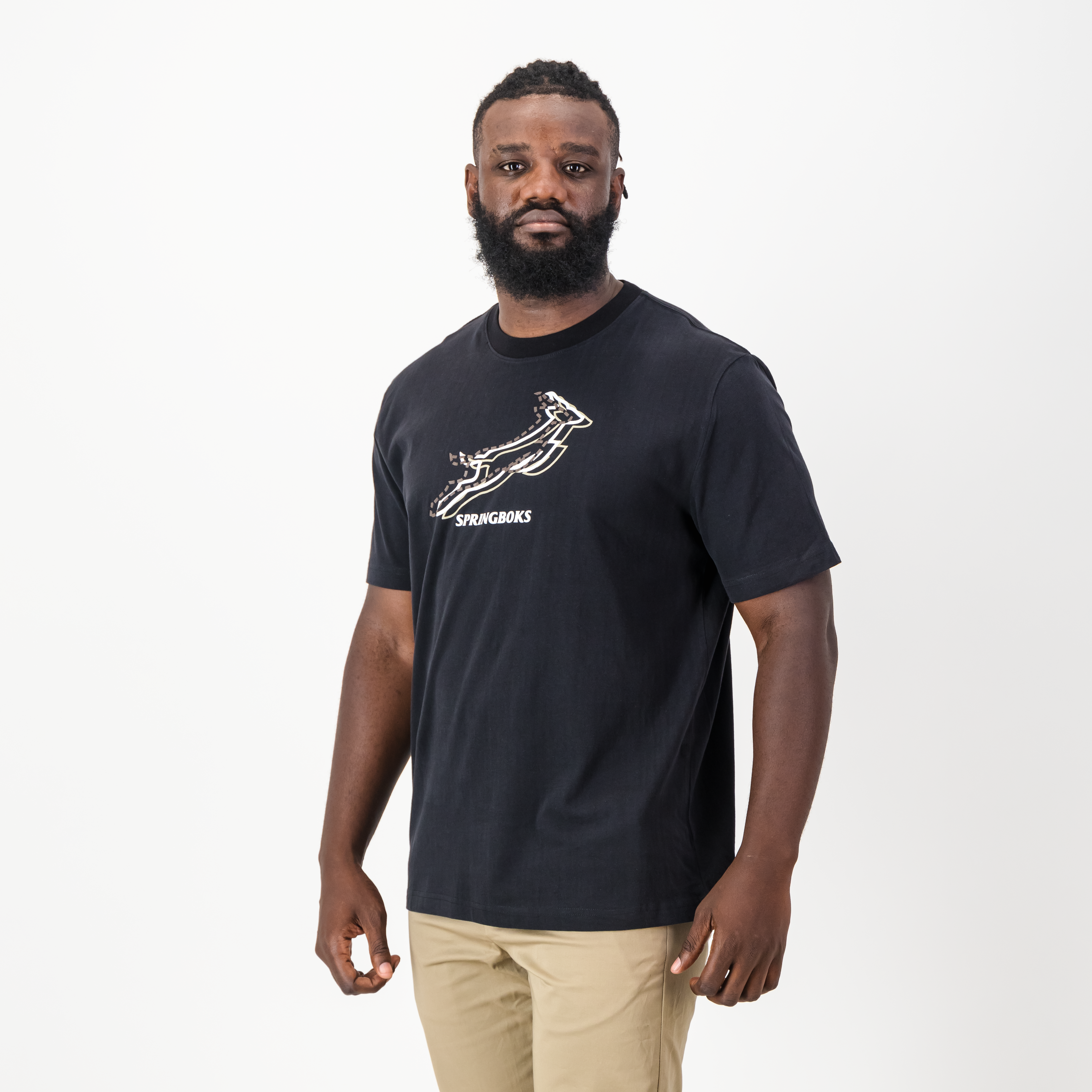 Stacked Springboks Crew Tee - Black