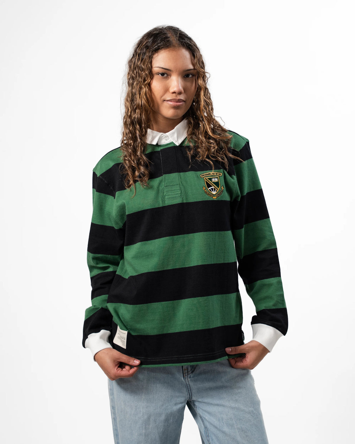 Schools Hoerskool Piet Retief Long Sleeve Rugby Jersey 8x8 YD Stripe Green&Black