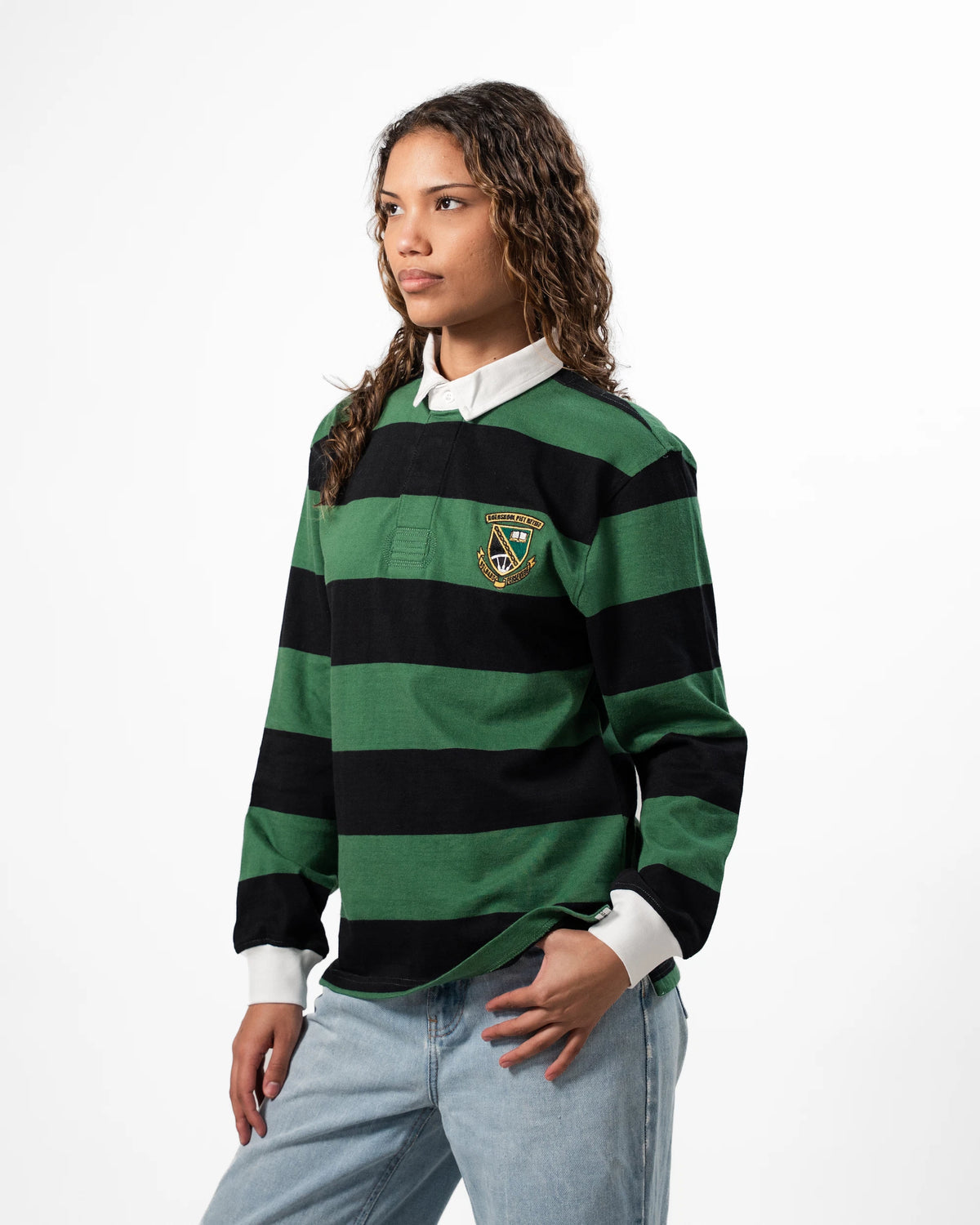 Schools Hoerskool Piet Retief Long Sleeve Rugby Jersey 8x8 YD Stripe Green&Black