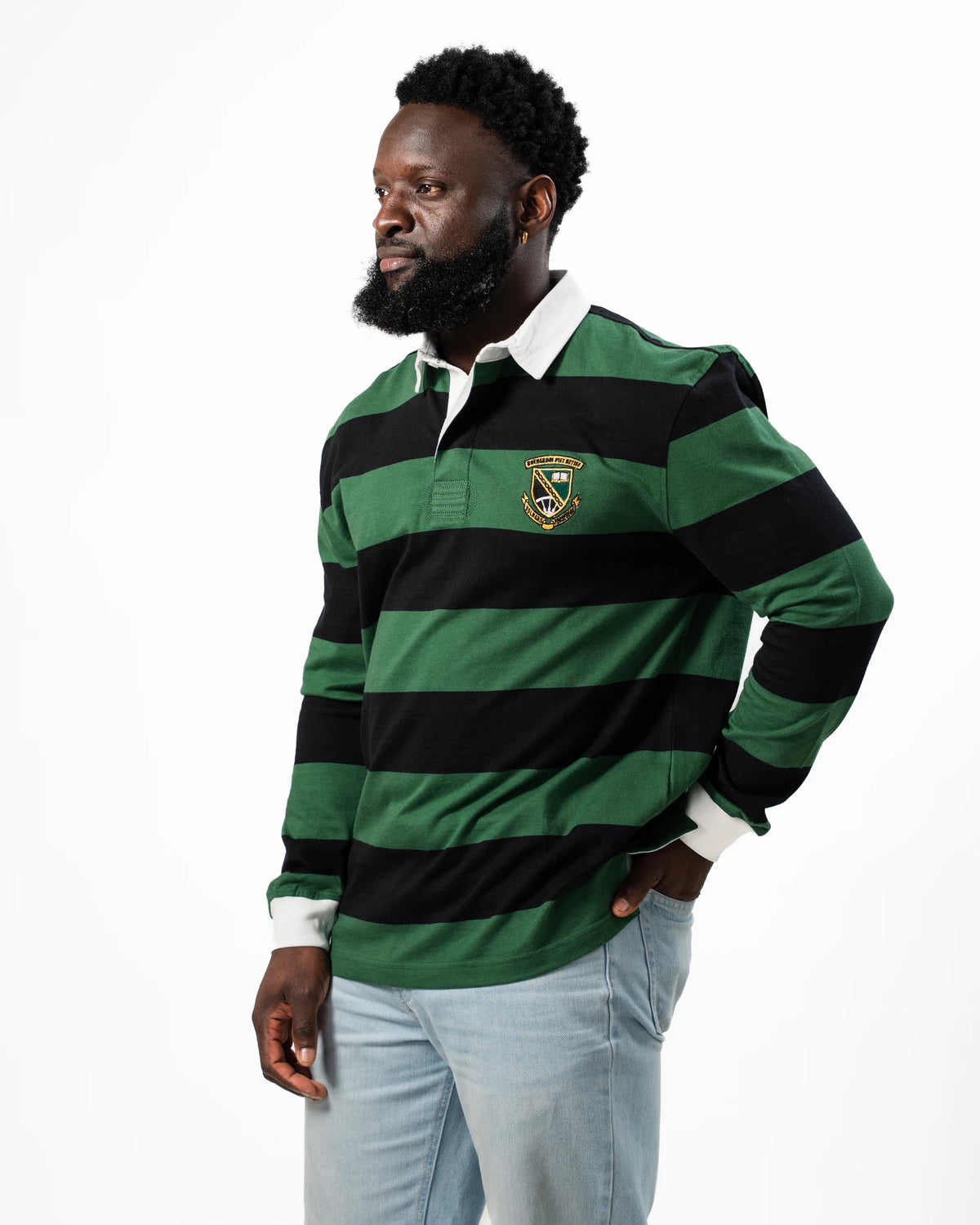 Schools Hoerskool Piet Retief Long Sleeve Rugby Jersey 8x8 YD Stripe Green&Black