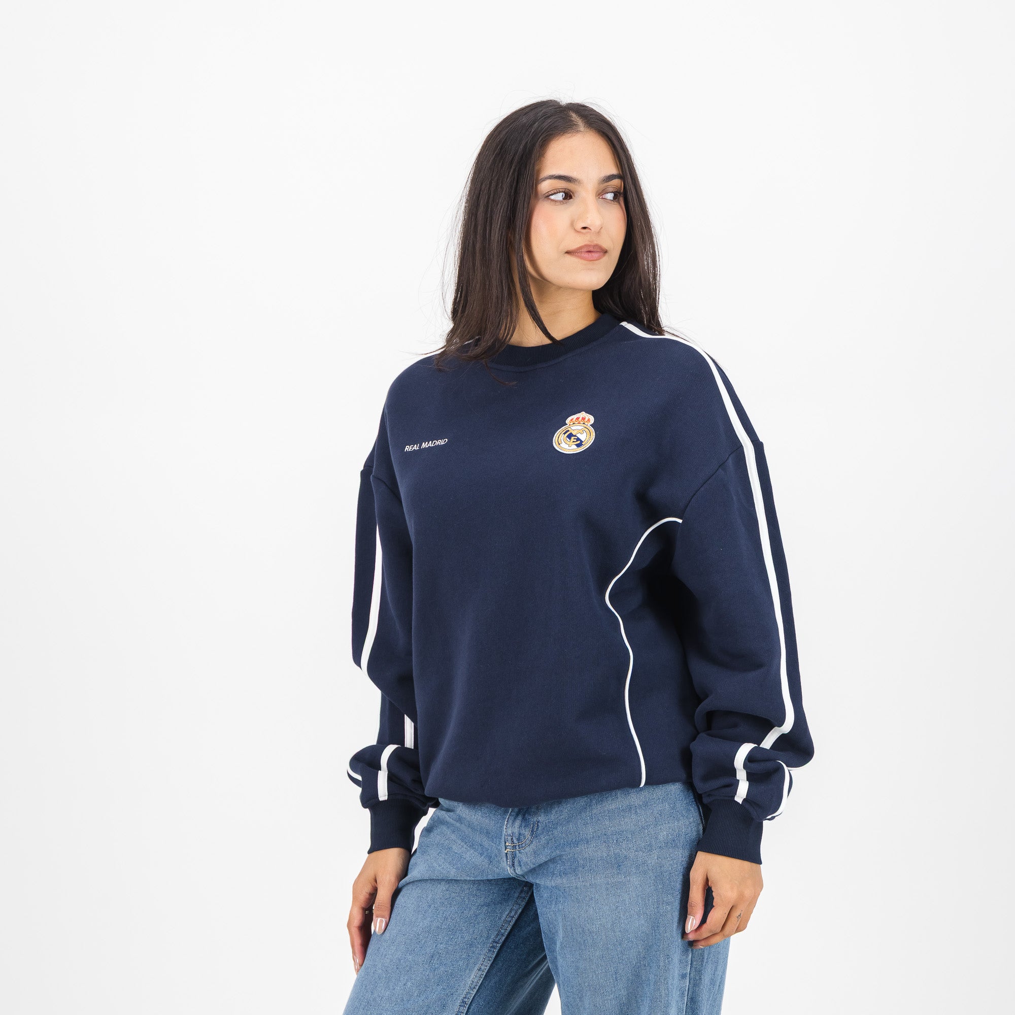 Real Madrid Piped Panel Crew Sweat-Navy