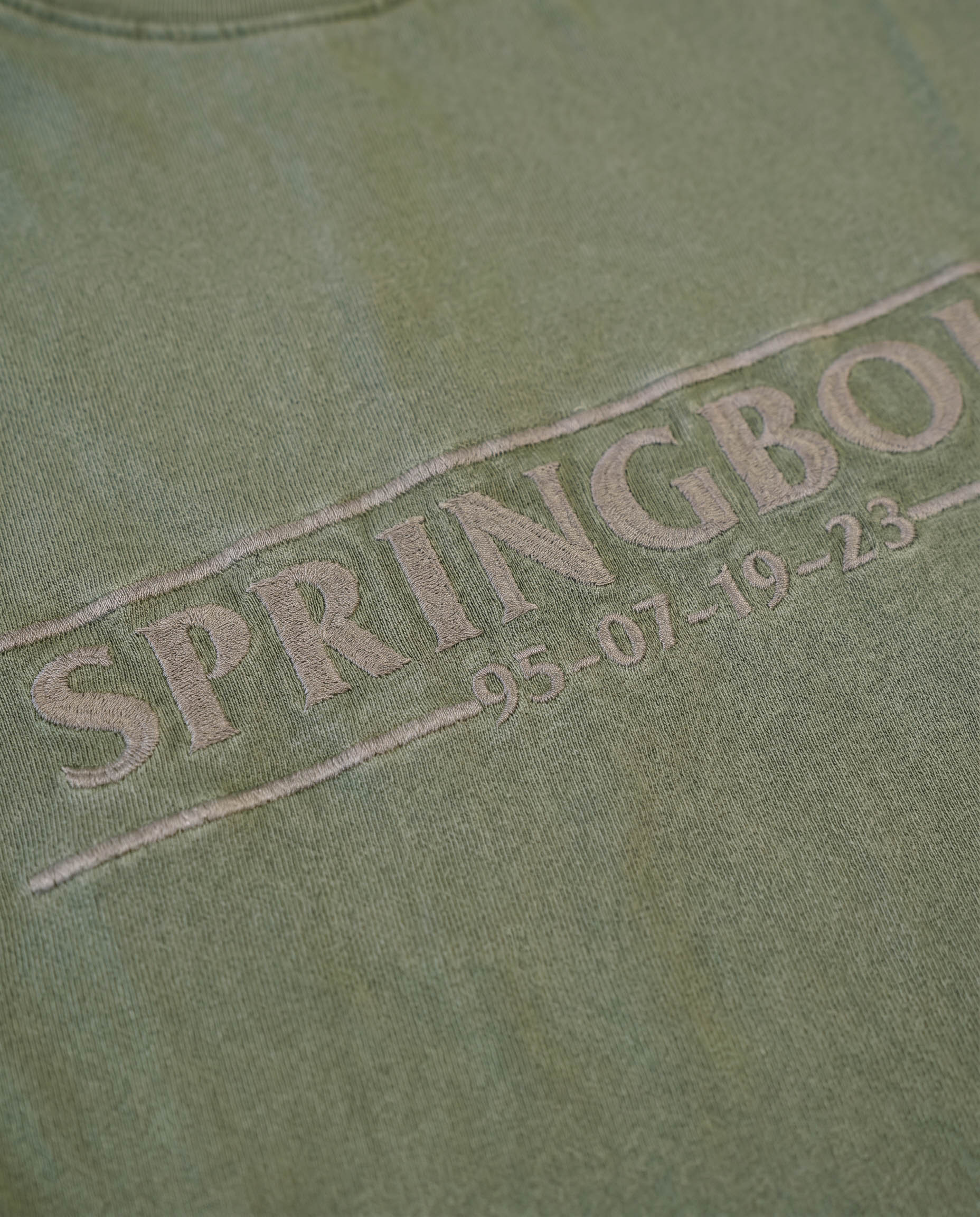 Springboks Four Wins Acid Wash Boxy Crew Tee Rifle Green