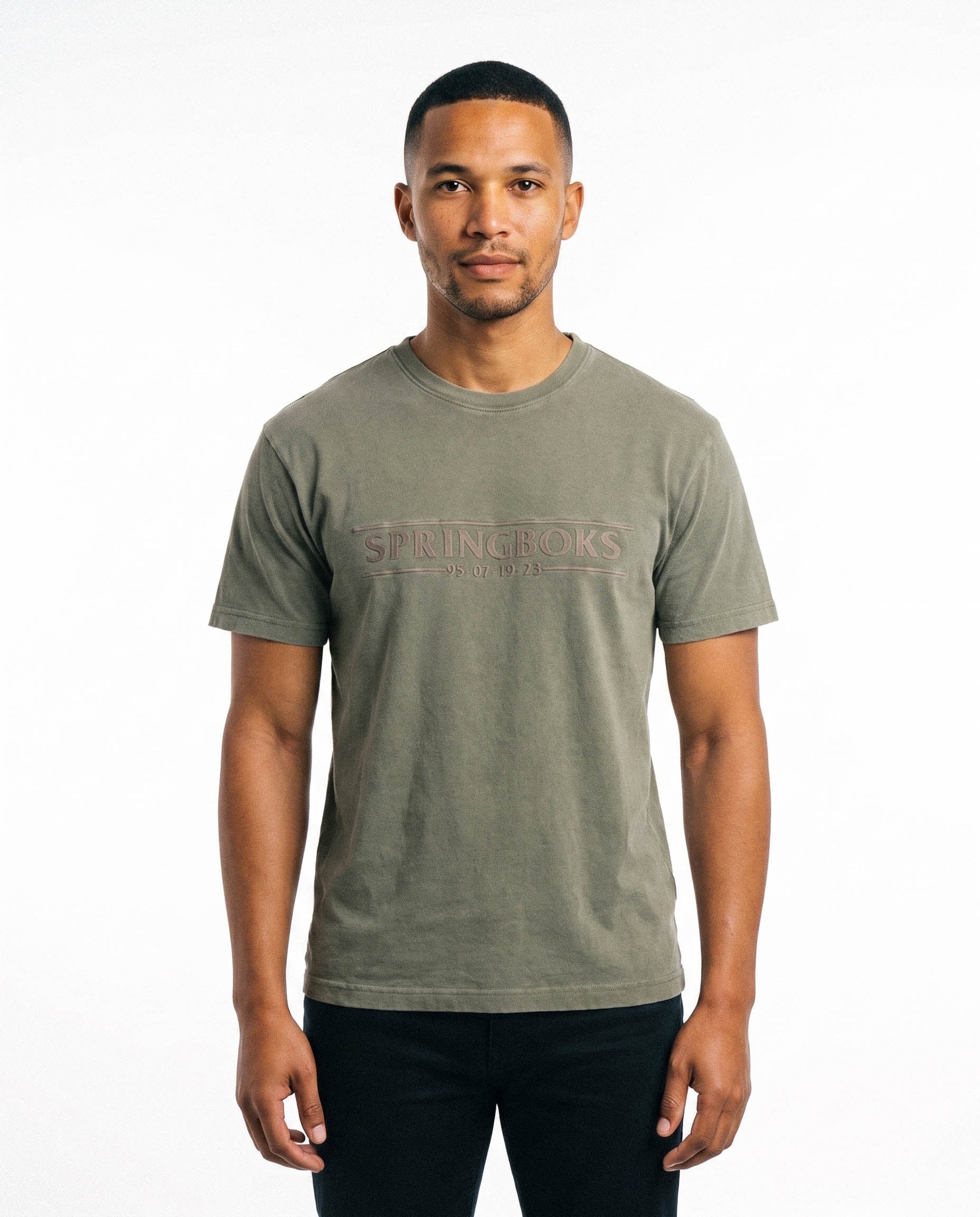 Springboks Four Wins Acid Wash Boxy Crew Tee Rifle Green