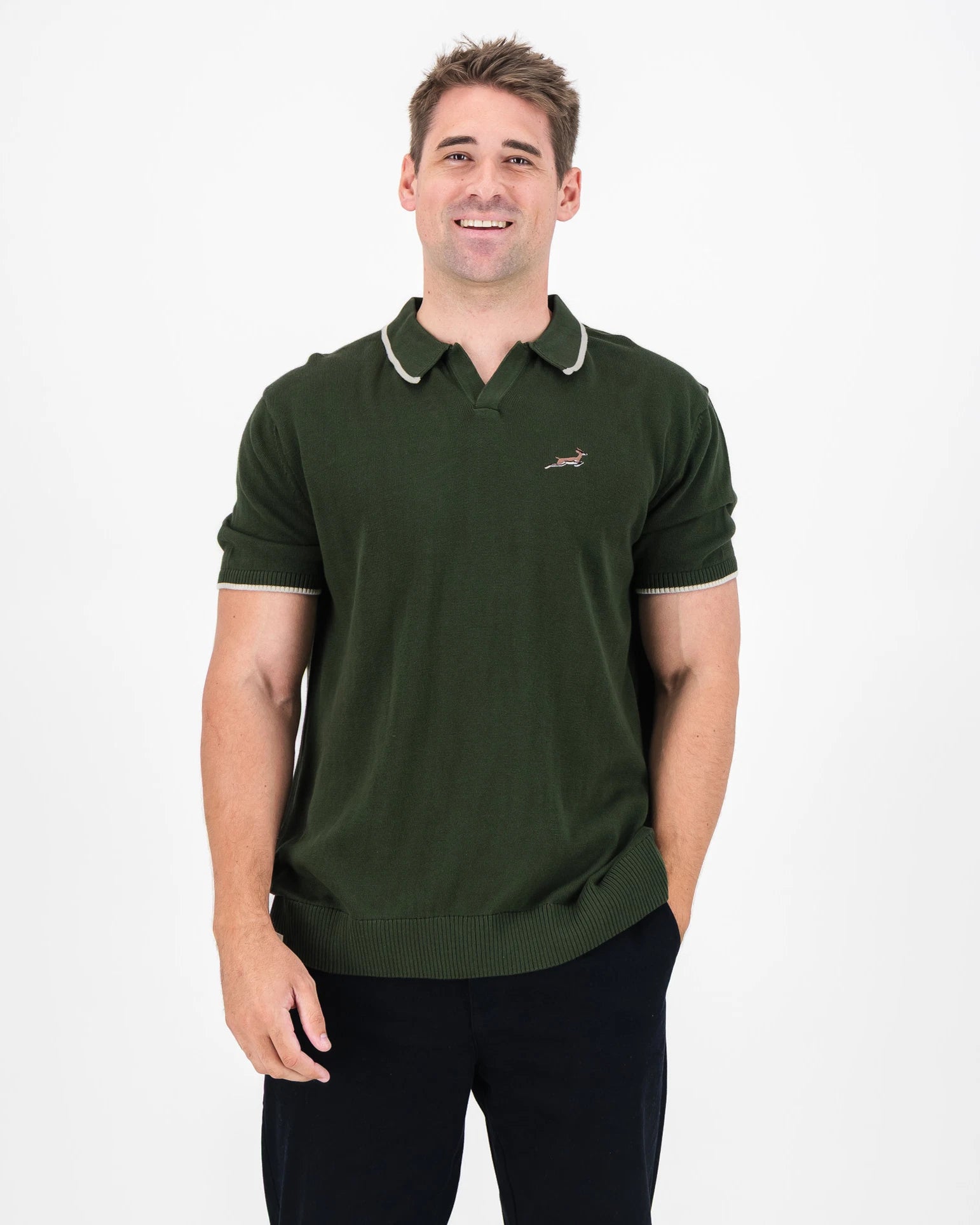 Springboks Tipped Knit SS Polo-Military Olive