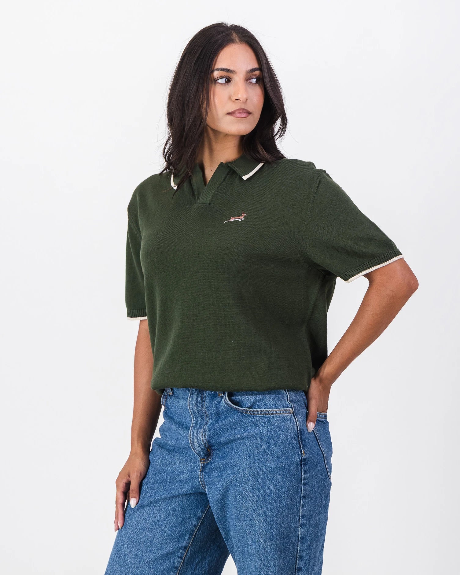 Springboks Tipped Knit SS Polo-Military Olive