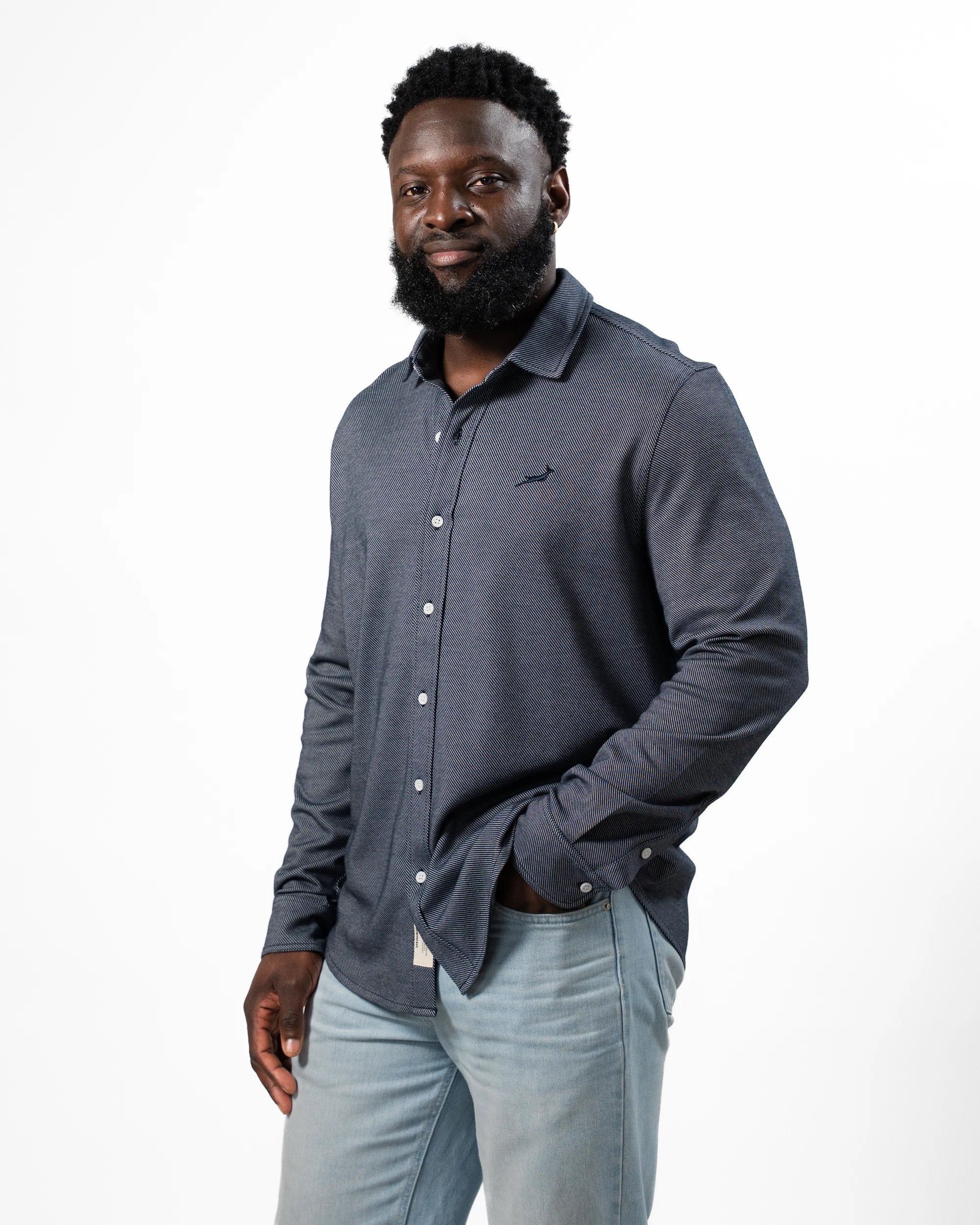 Springboks Jacquard LS Shirt Navy