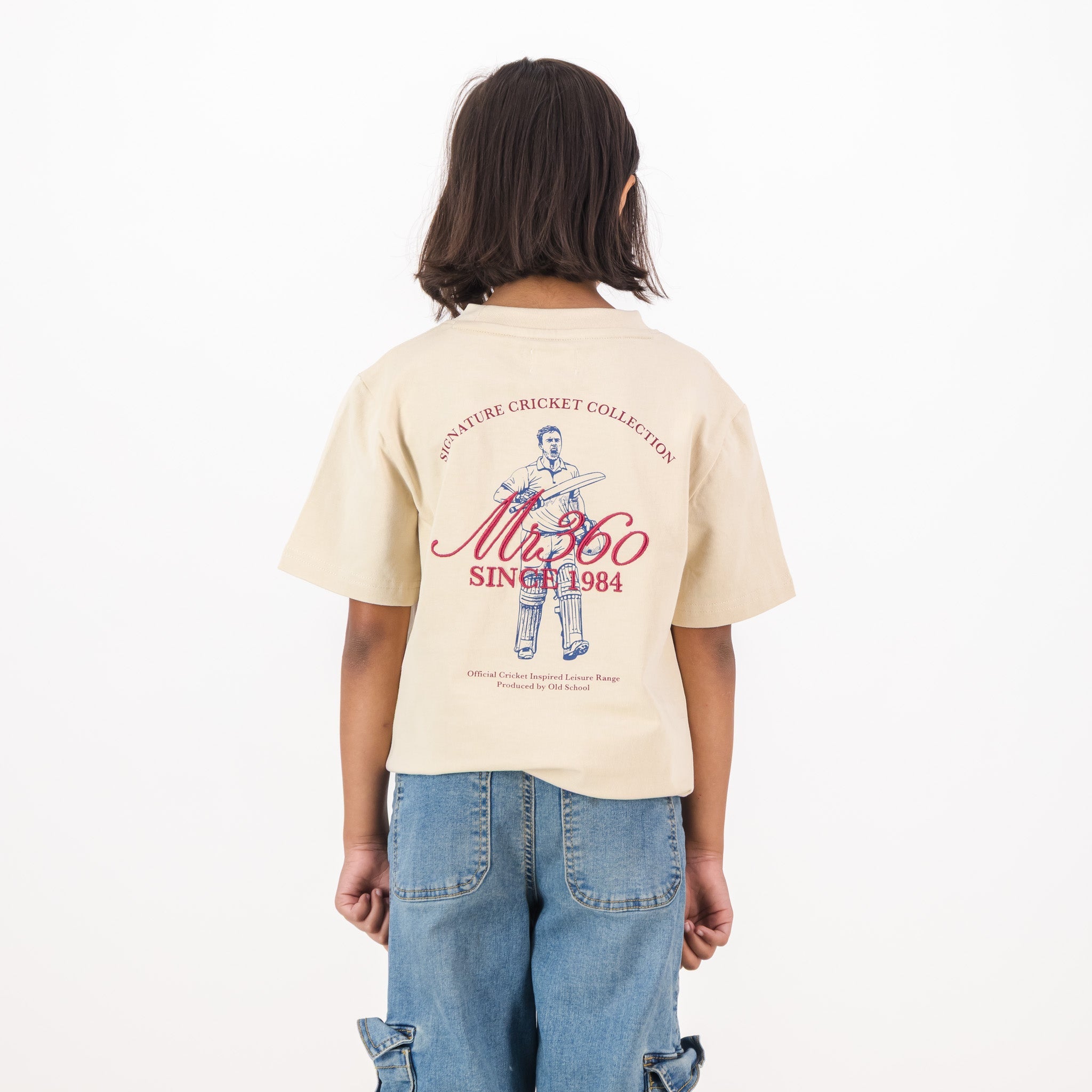 AB de Villiers 360 Back Graphic Kids Crew T-Shirt Ivory - Old School