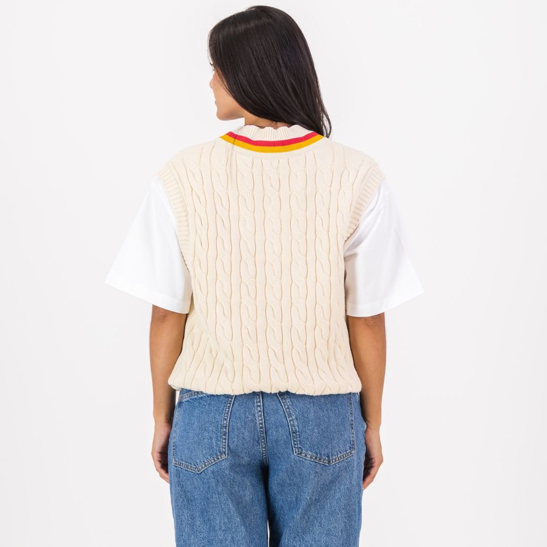 AB de Villiers 360 Crest Knit Vest Cable Ivory - Old School