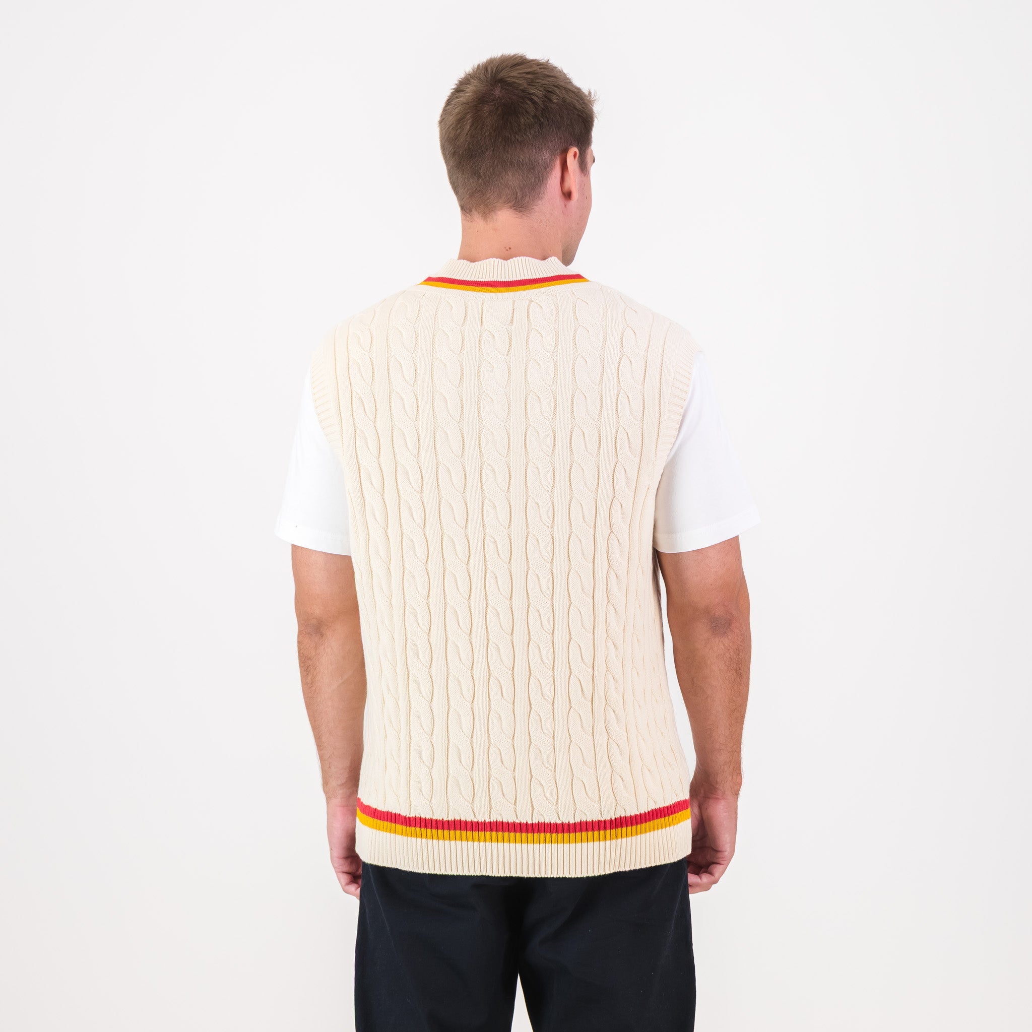 AB de Villiers 360 Crest Knit Vest Cable Ivory - Old School
