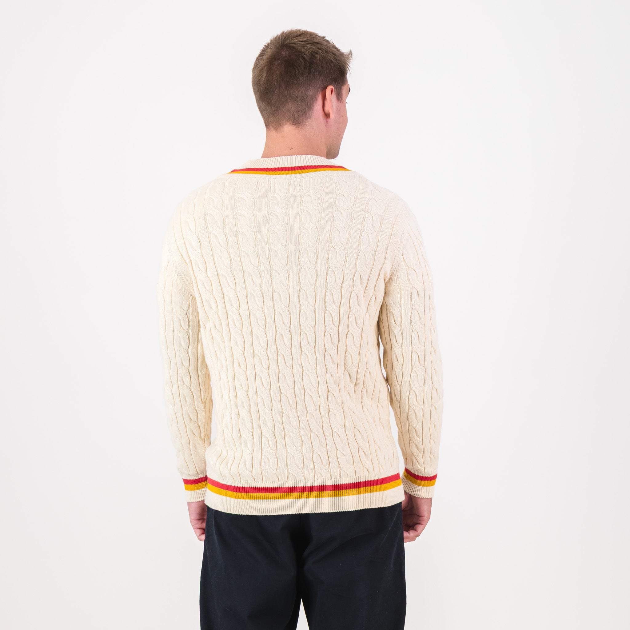 AB de Villiers 360 Small Logo V - neck Knitwear Cable Ivory - Old School