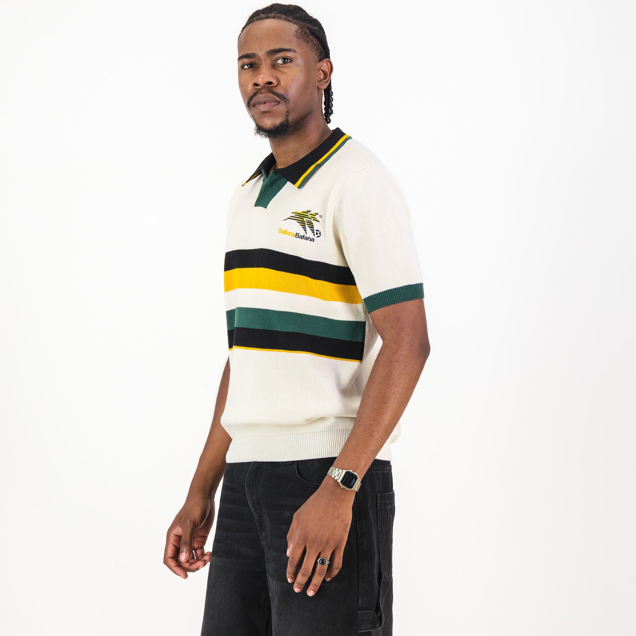 Bafana Bafana YD Stripe SS Knitwear Polo - Ivory - Old School