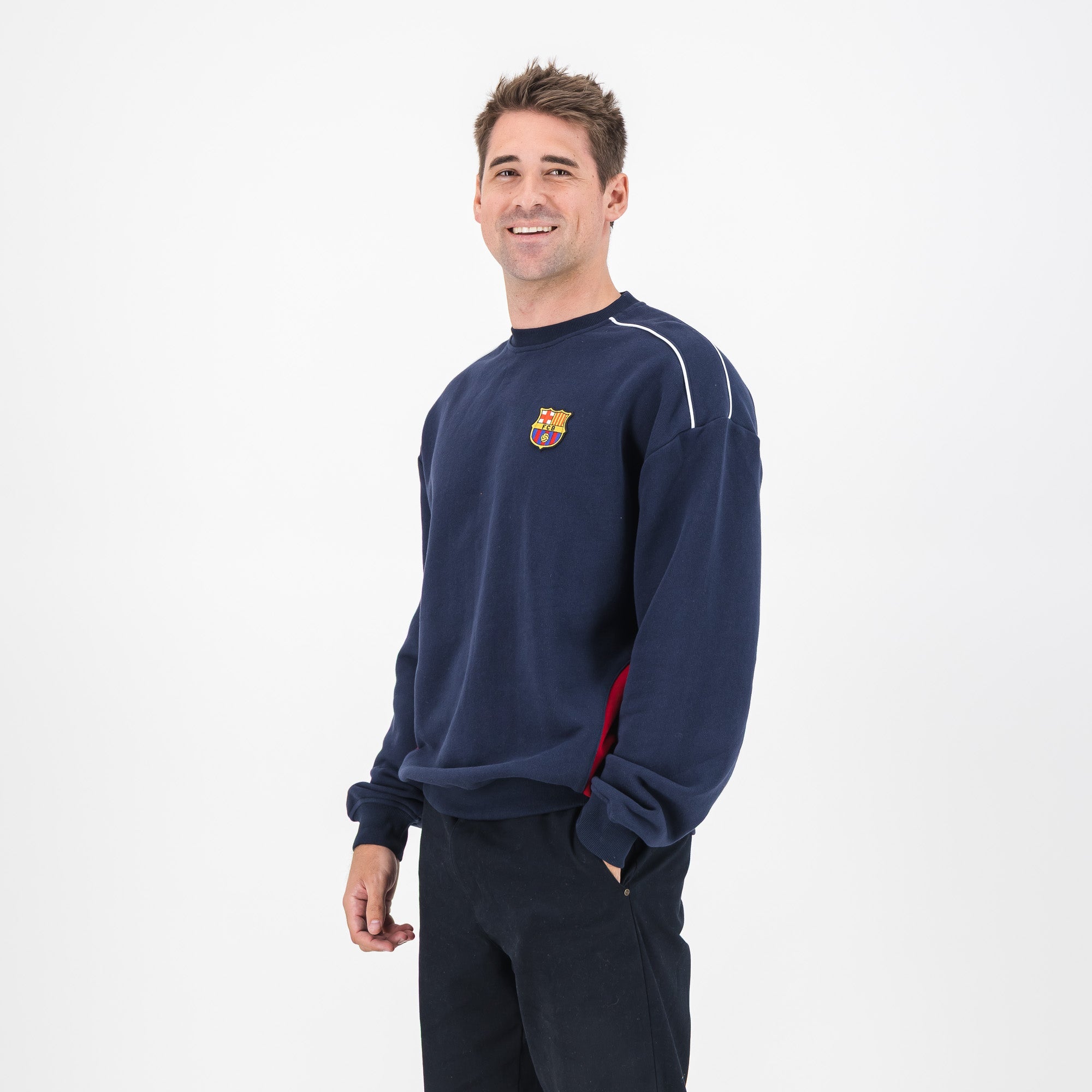 Barcelona FC colour block Crew Sweat - Navy - Old School