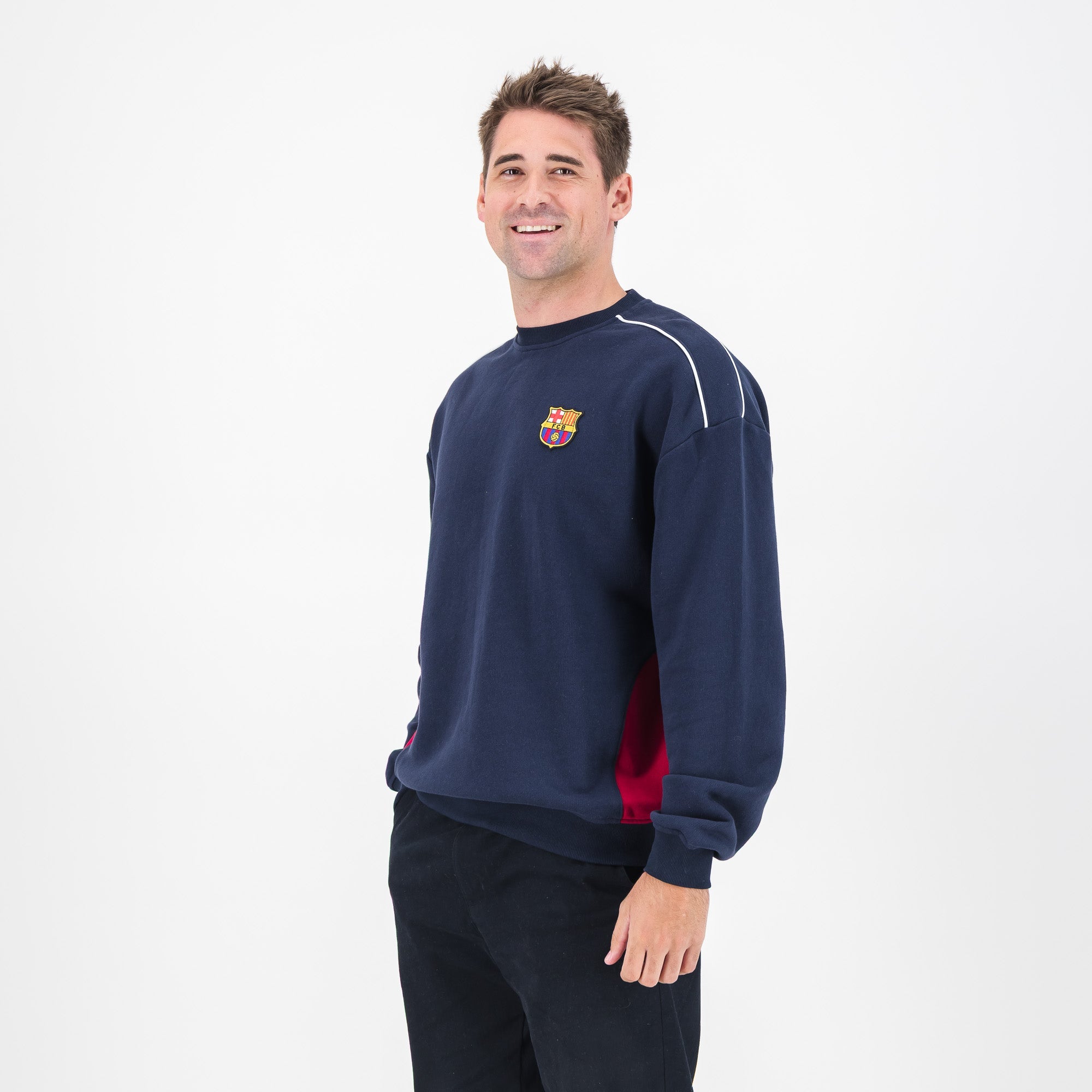 Barcelona FC colour block Crew Sweat - Navy - Old School