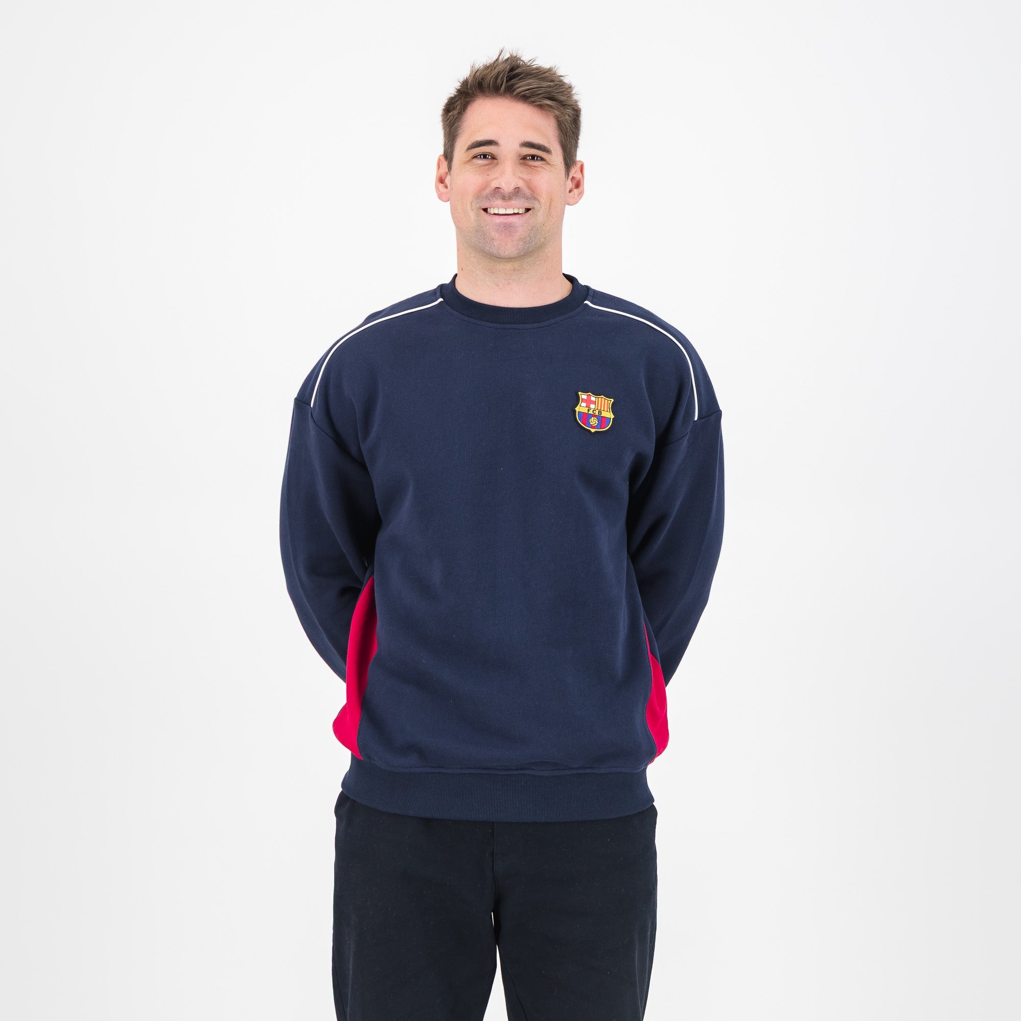 Barcelona FC colour block Crew Sweat - Navy - Old School