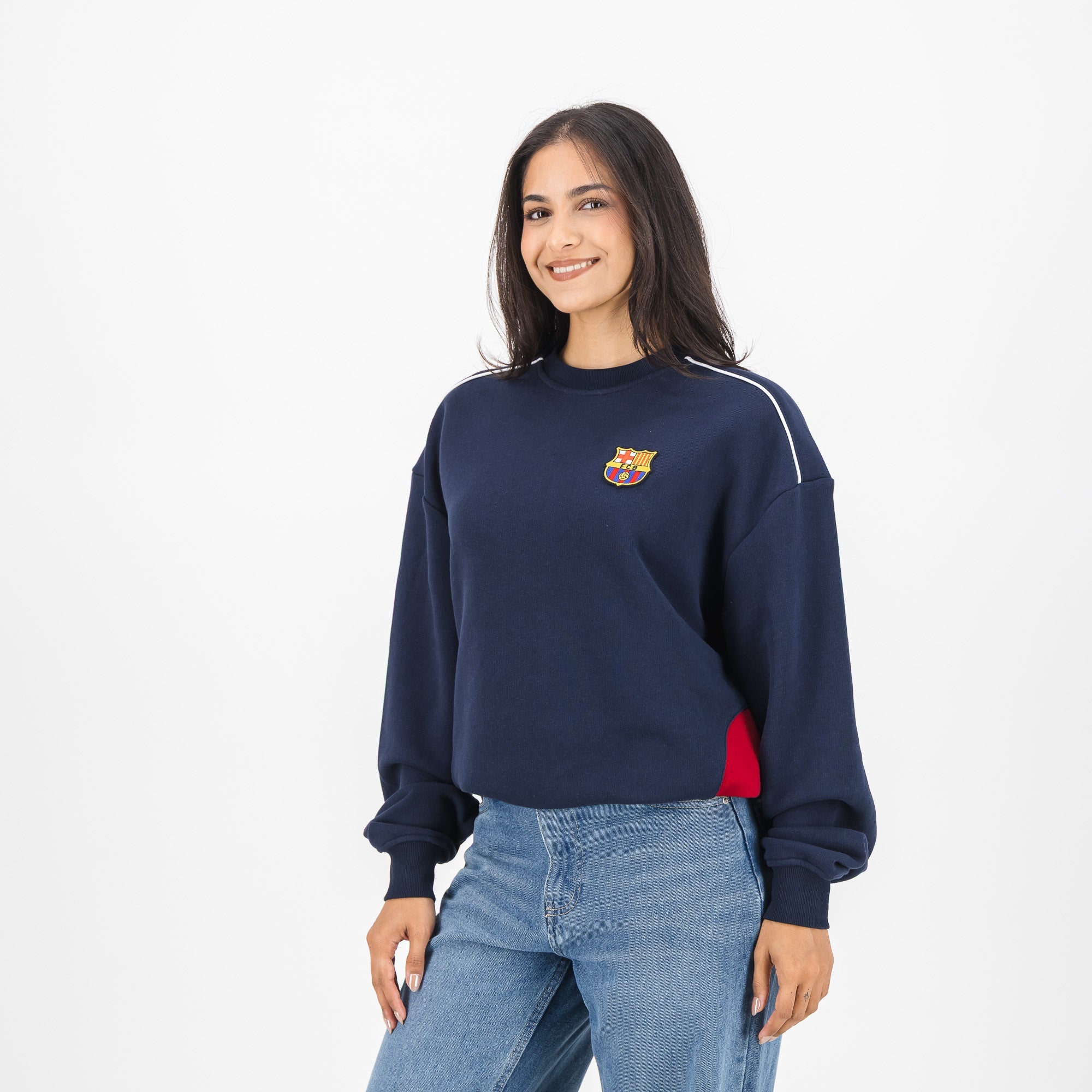 Barcelona FC colour block Crew Sweat - Navy - Old School