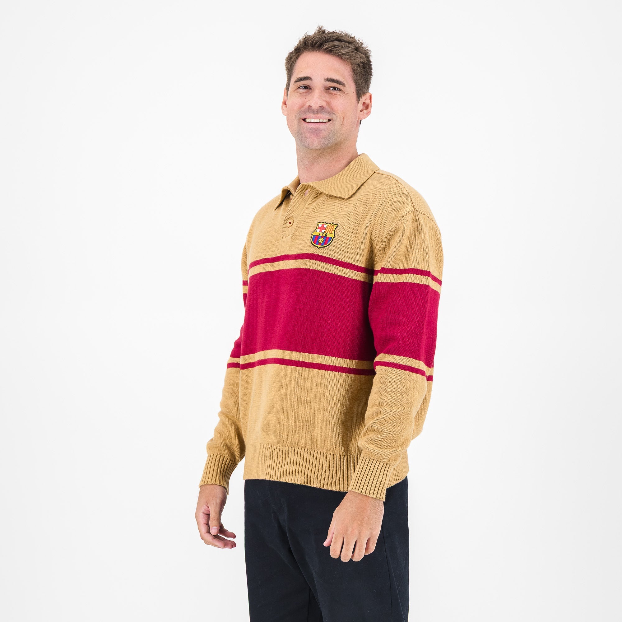 Barcelona FC Hoop Button up LS Jersey - Ice Coffee - Old School