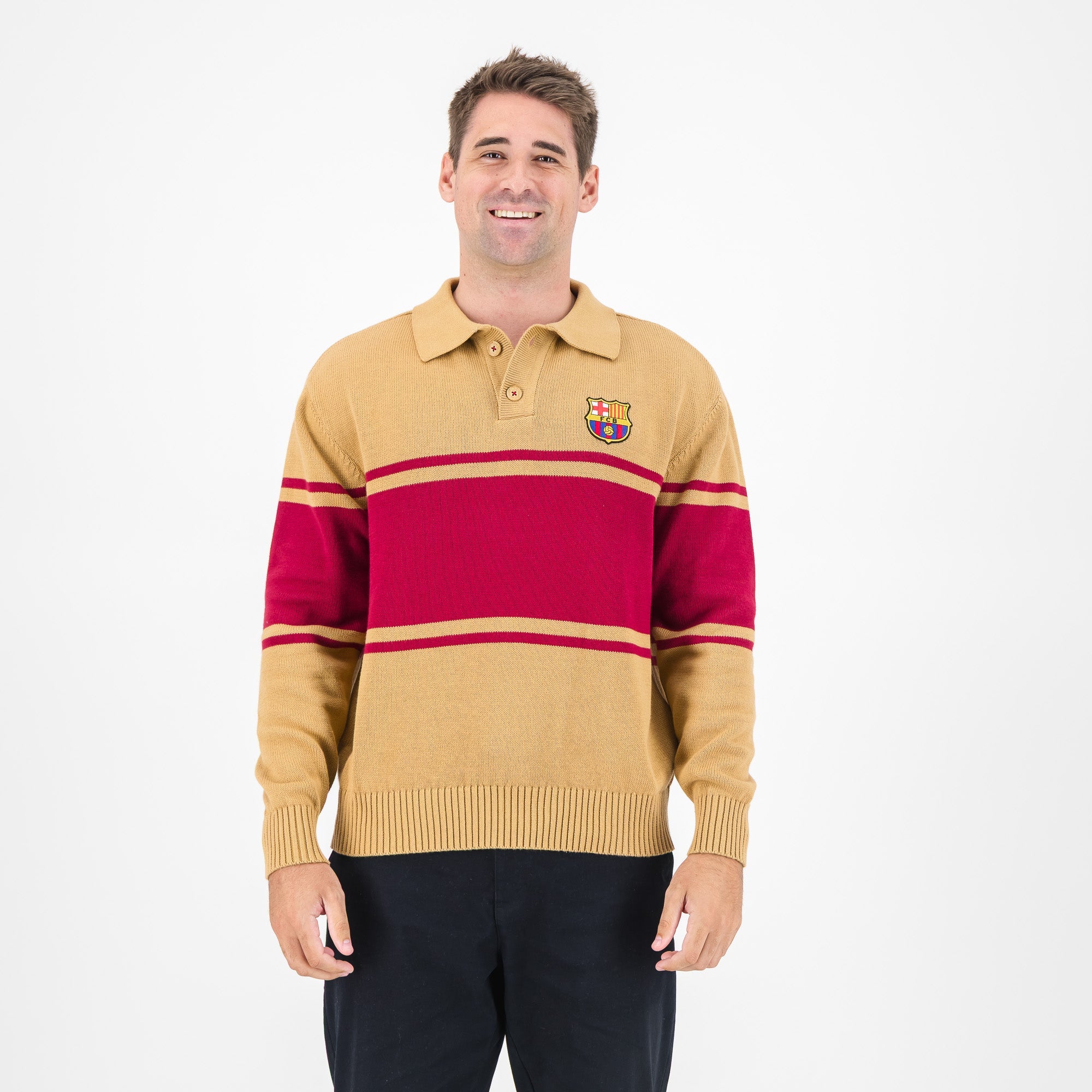Barcelona FC Hoop Button up LS Jersey - Ice Coffee - Old School