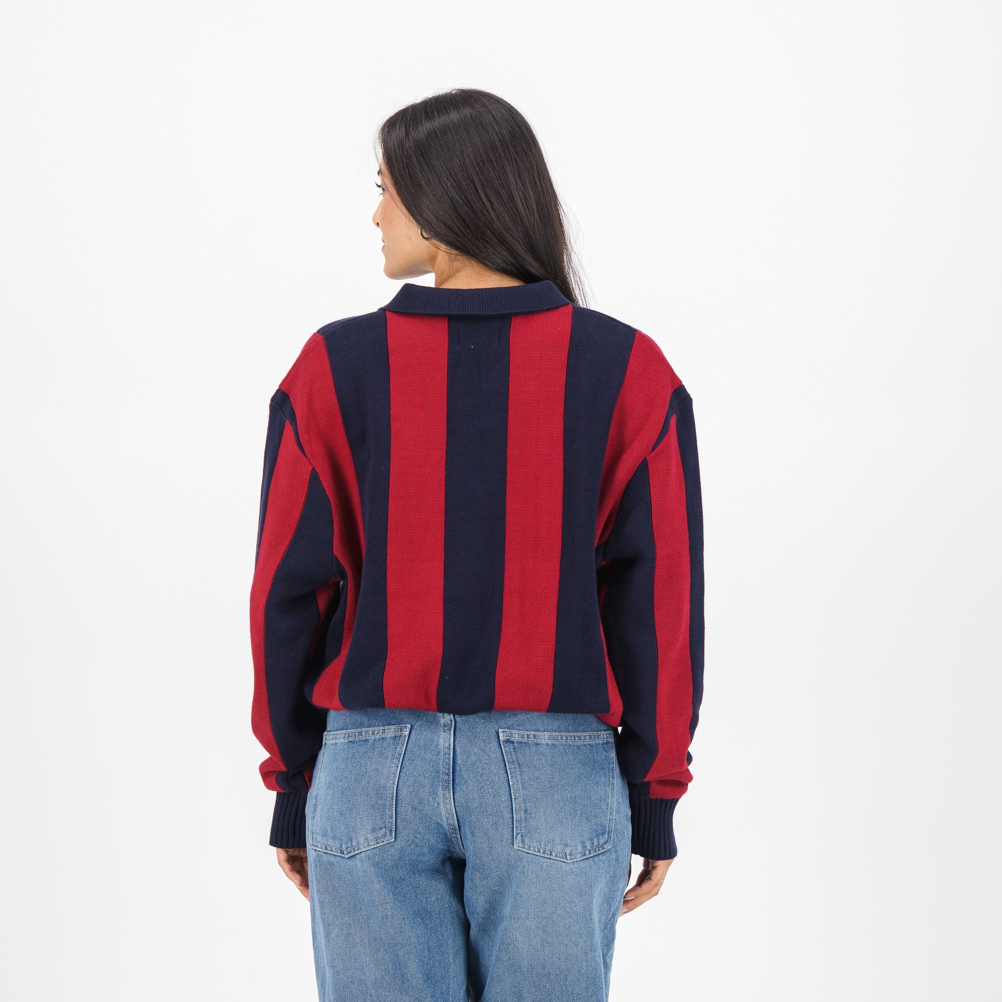 Barcelona FC Stripe 2 Button Polo Knitwear Long Sleeve Yarn Dye Navy - Old School