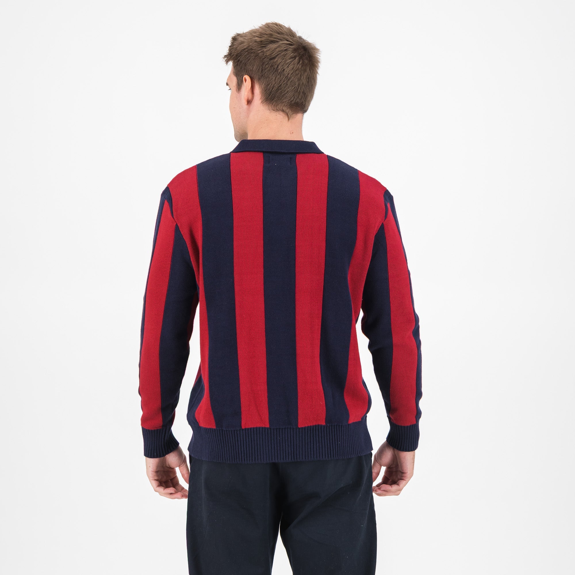 Barcelona FC Stripe 2 Button Polo Knitwear Long Sleeve Yarn Dye Navy - Old School
