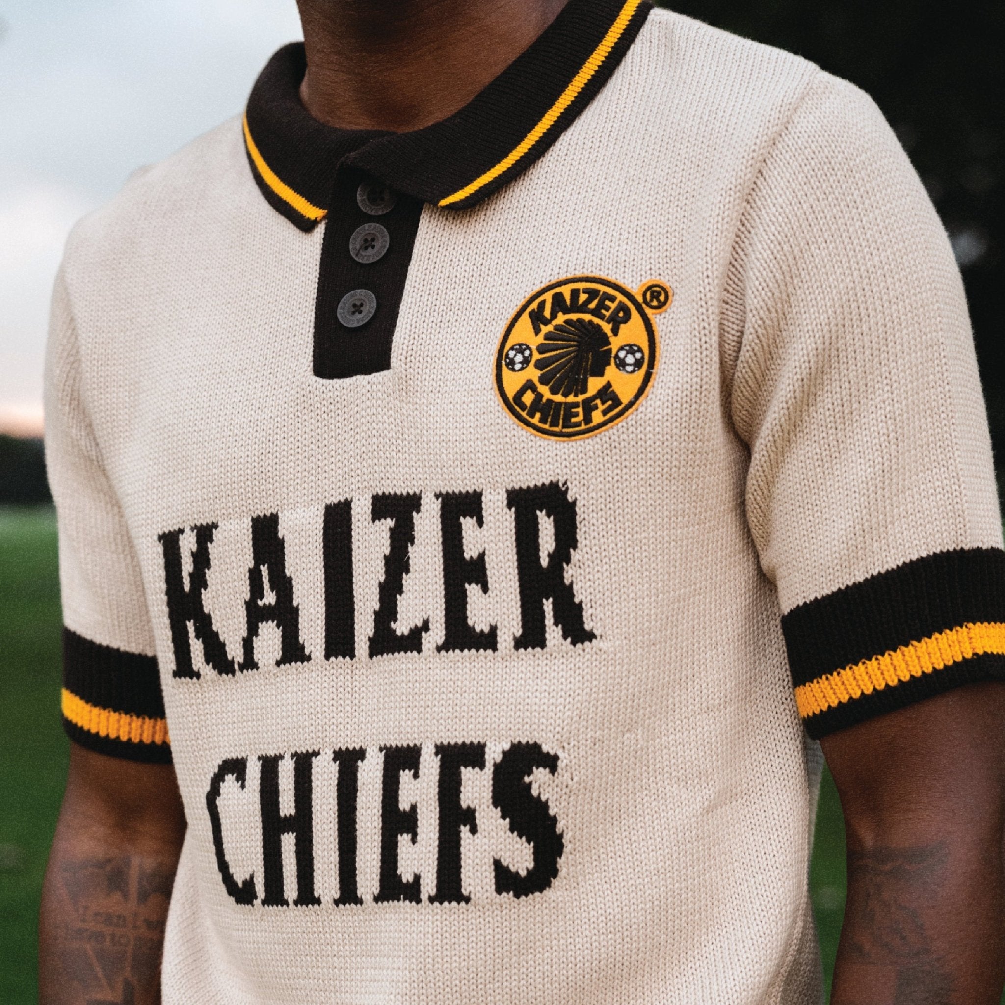 Kaizer Chiefs Heritage 3 Button Polo Knit SS Ivory - Old School