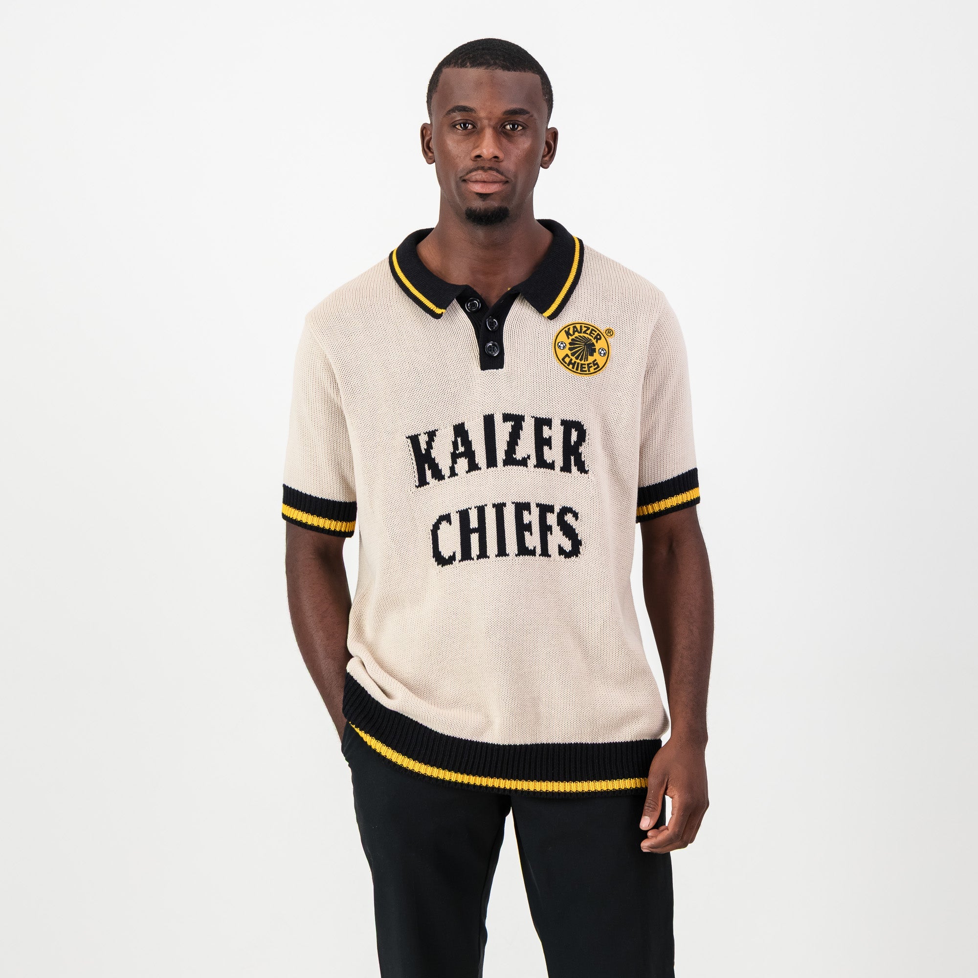Kaizer Chiefs Heritage 3 Button Polo Knit SS Ivory - Old School