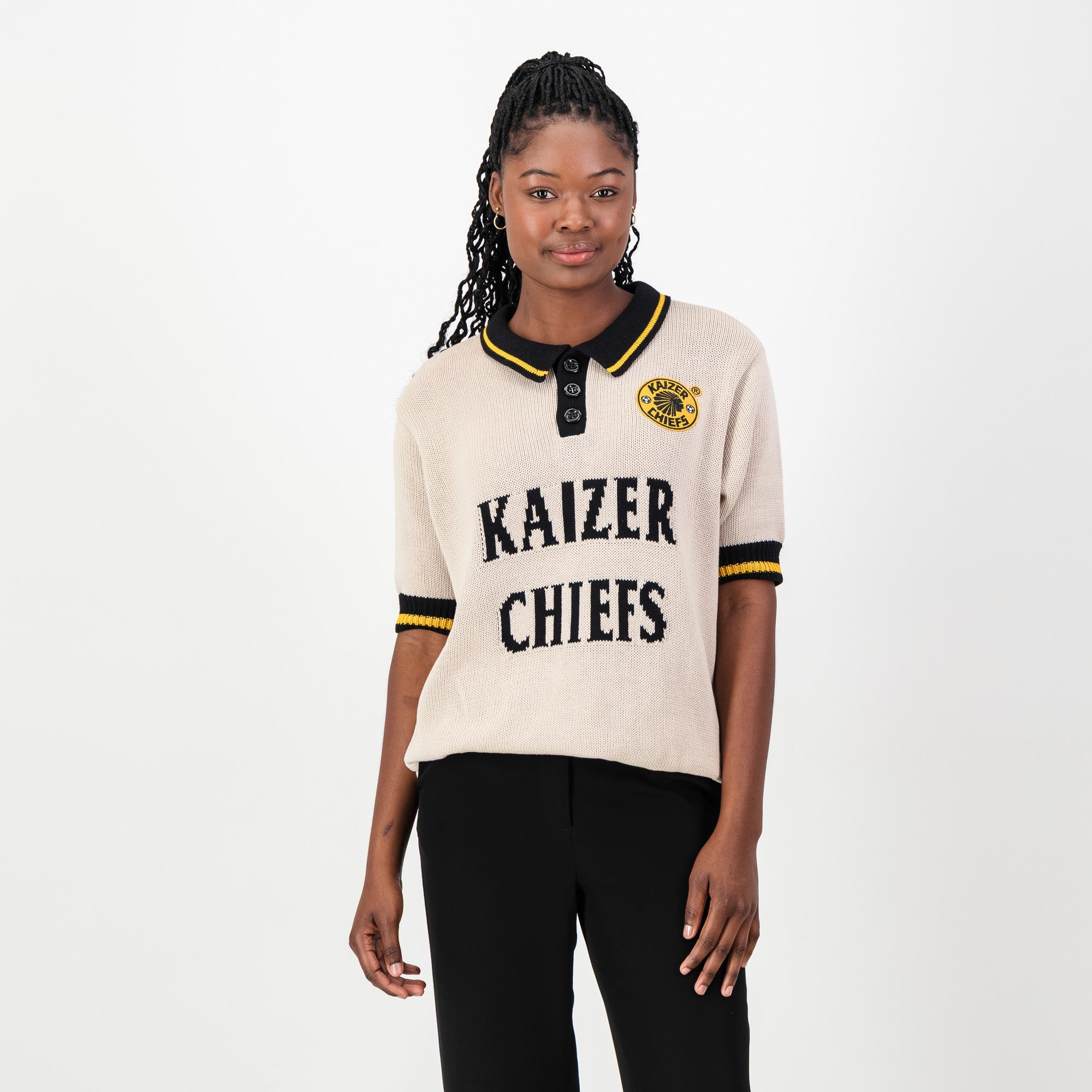 Kaizer Chiefs Heritage 3 Button Polo Knit SS Ivory - Old School