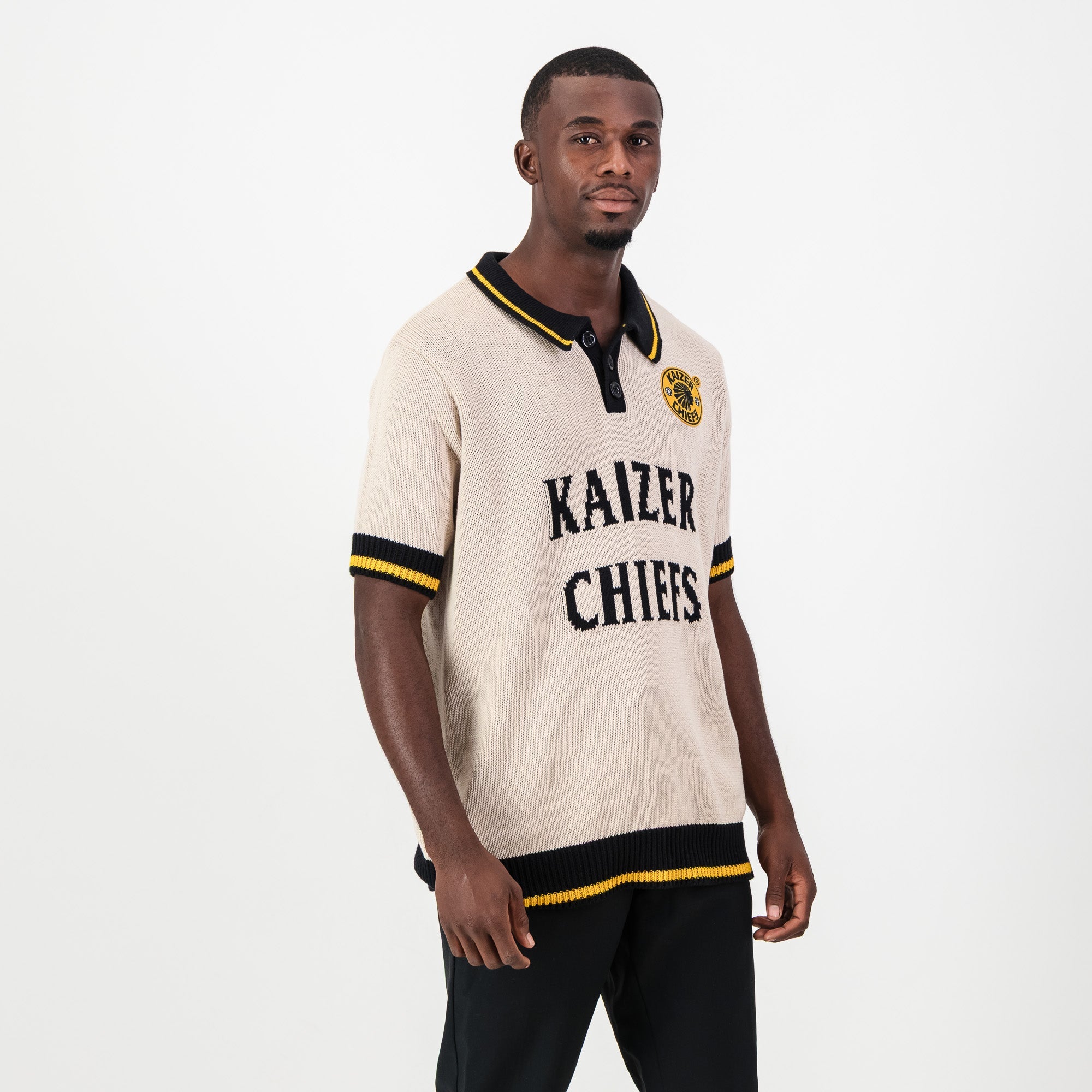 Kaizer Chiefs Heritage 3 Button Polo Knit SS Ivory - Old School