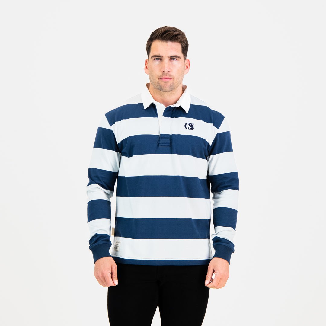 Long Sleeve Rugby Jersey - Navy and Grey Stripe - Old School
