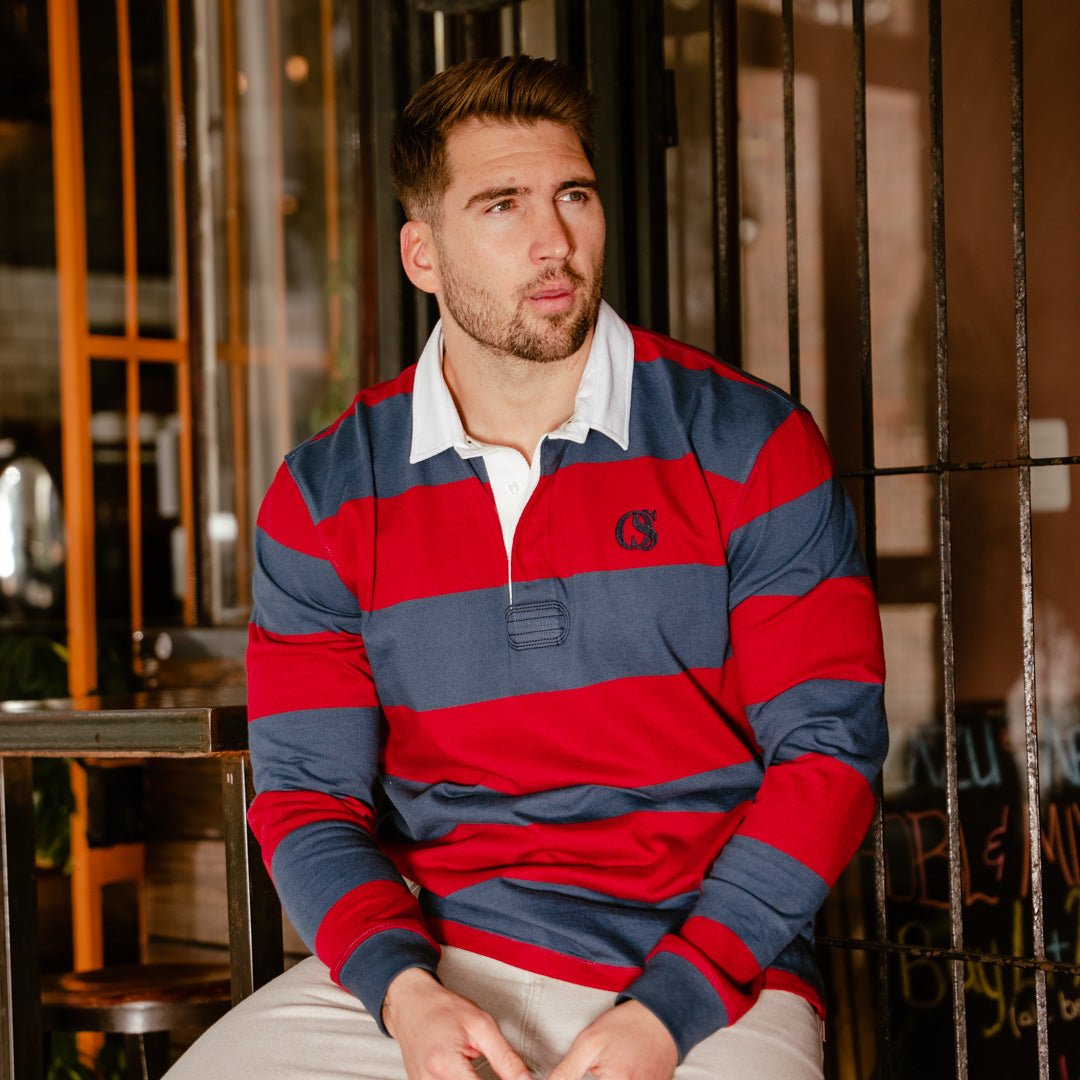 Long Sleeve Rugby Jersey - Navy and Maroon Stripe - Old School