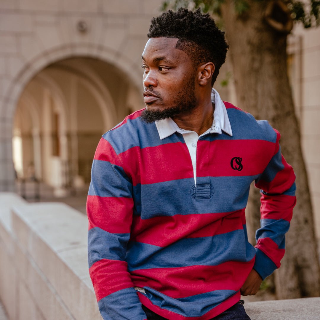 Long Sleeve Rugby Jersey - Navy and Maroon Stripe - Old School