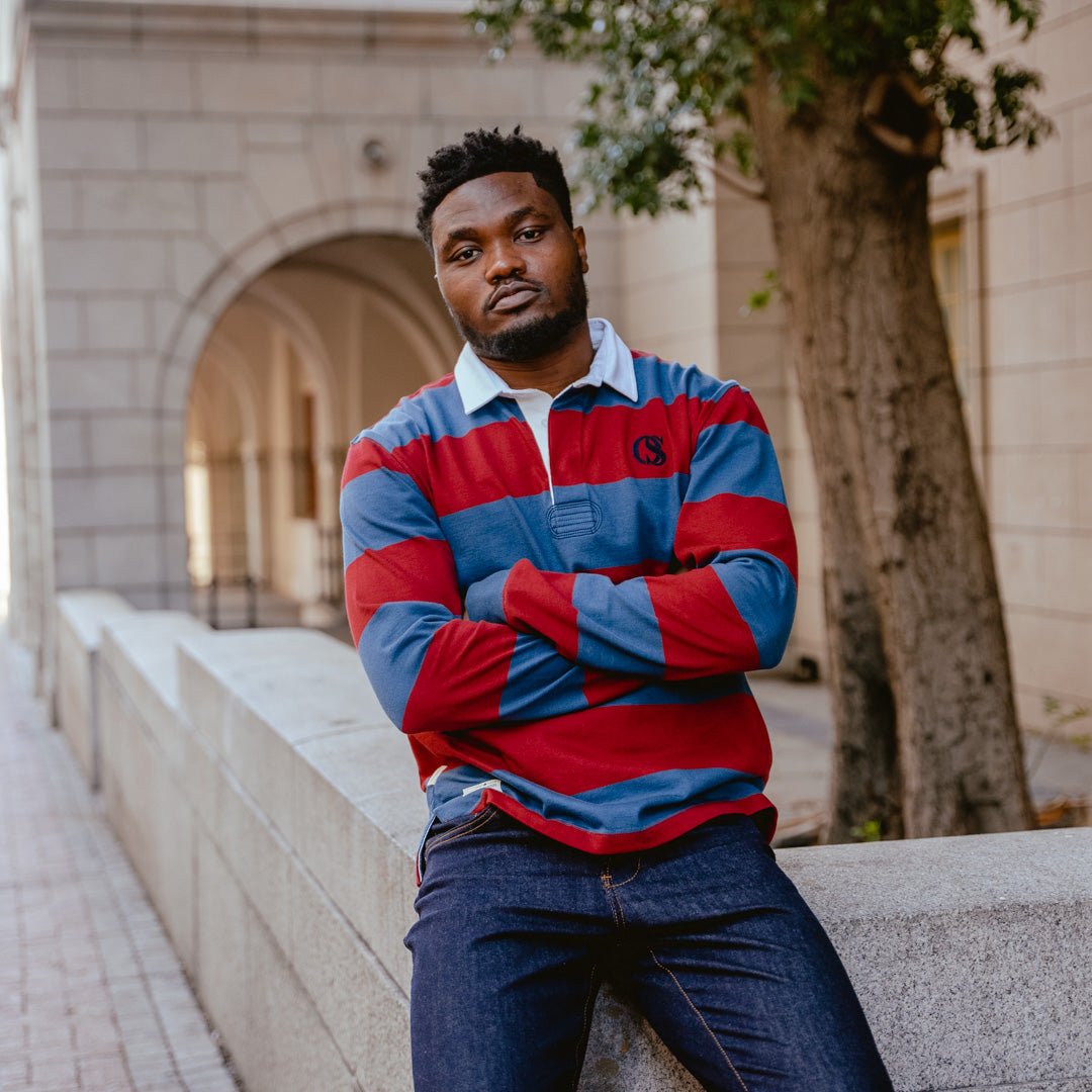 Long Sleeve Rugby Jersey - Navy and Maroon Stripe - Old School