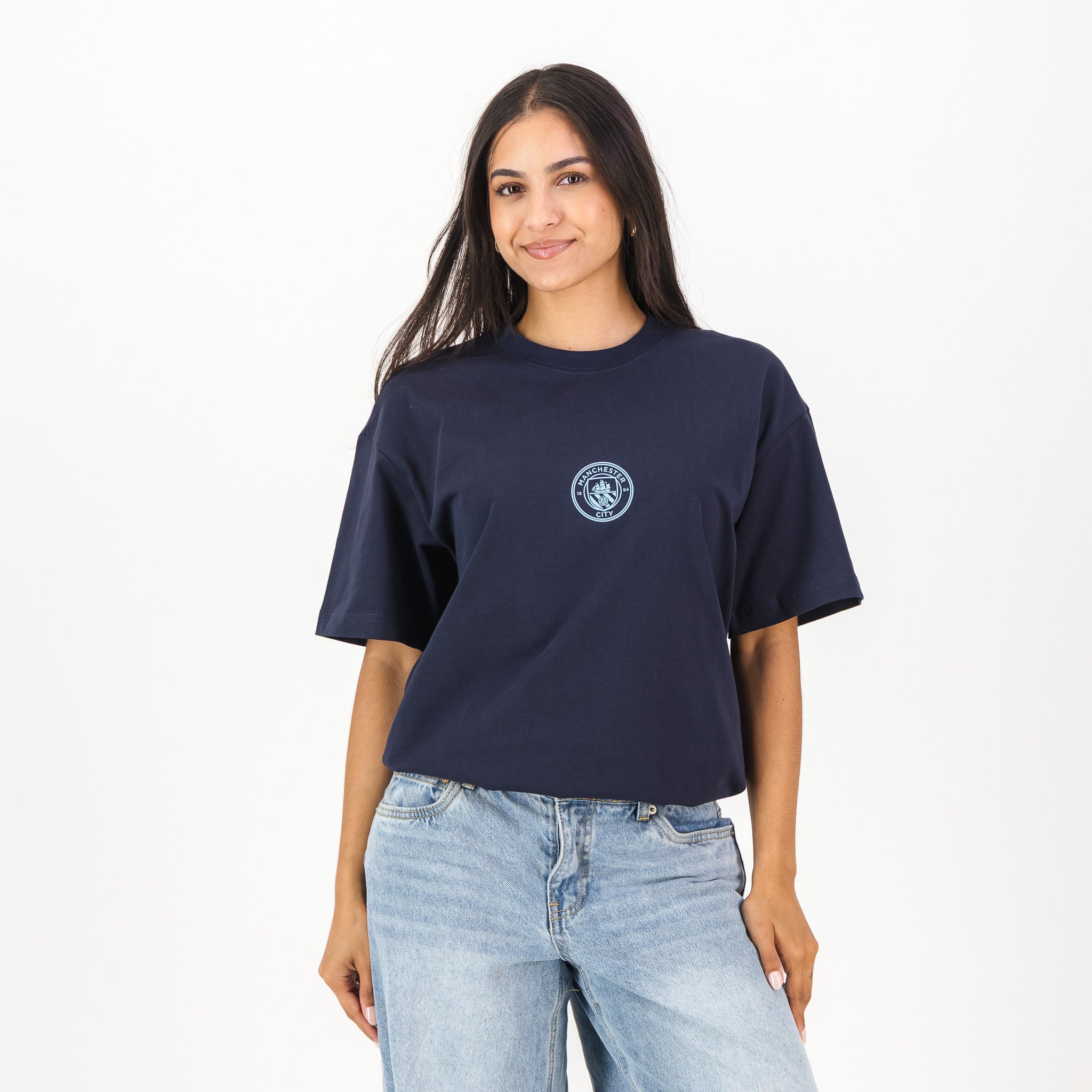 Manchester City Electric Crest Boxy Tee - Navy - Old School