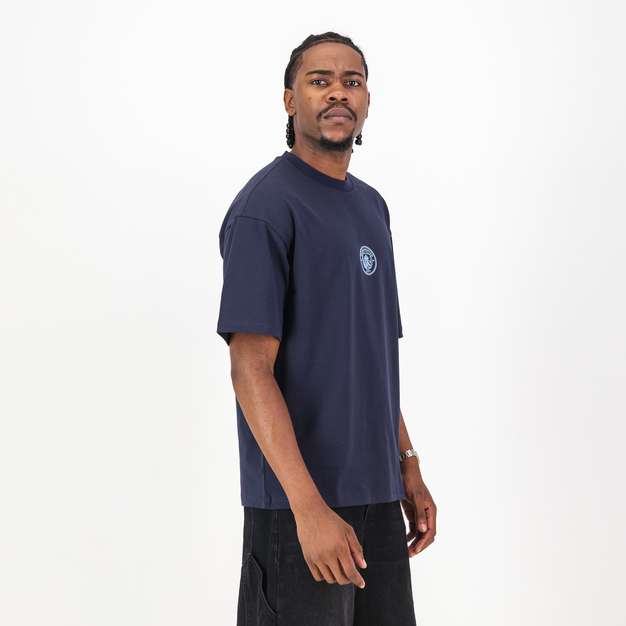 Manchester City Electric Crest Boxy Tee - Navy - Old School