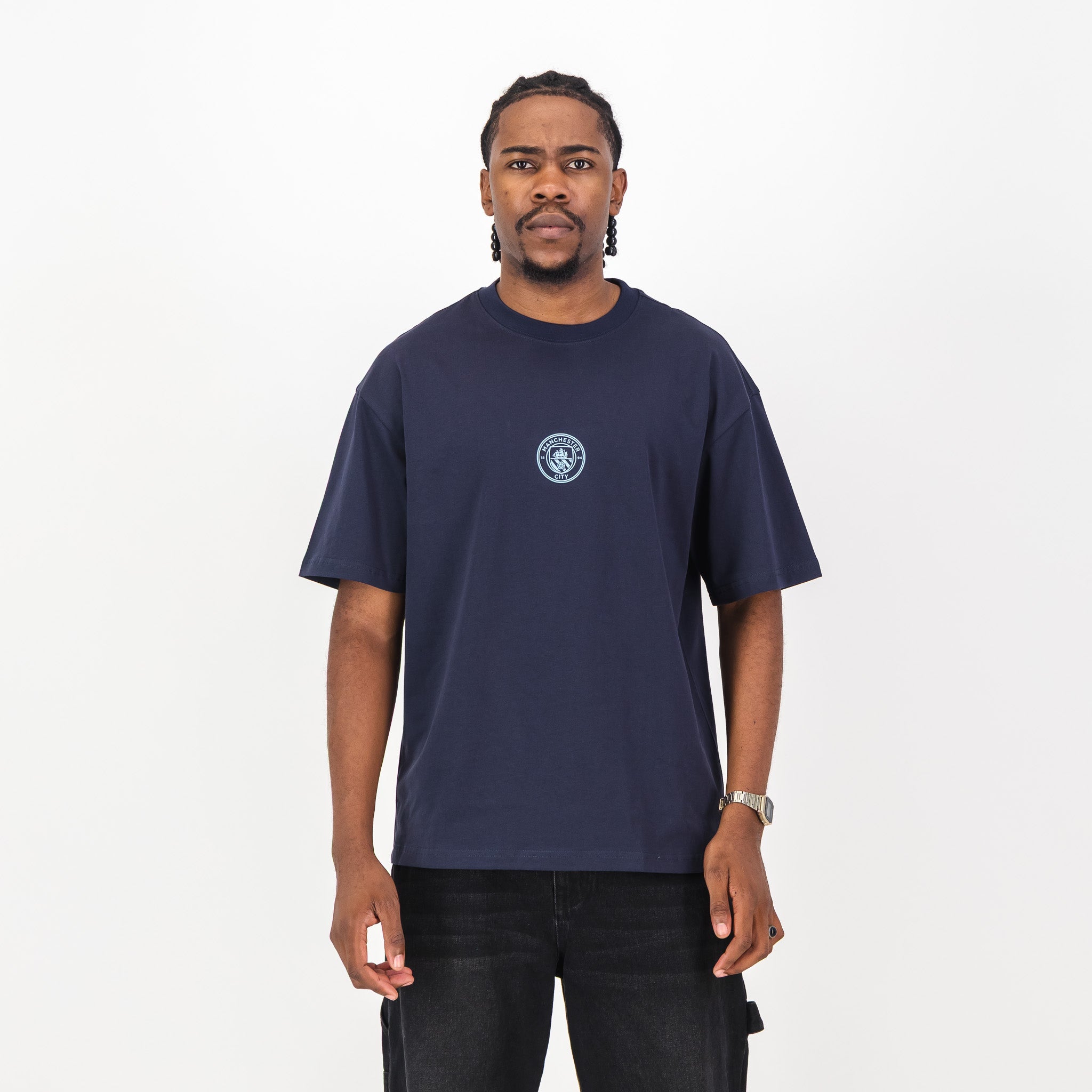Manchester City Electric Crest Boxy Tee - Navy - Old School