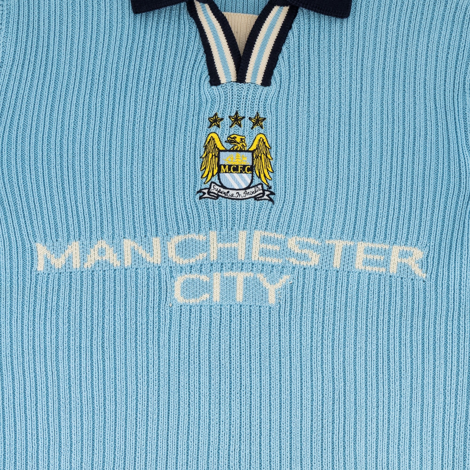 Manchester City Retro LS Knit Jersey - Sky Blue - Old School