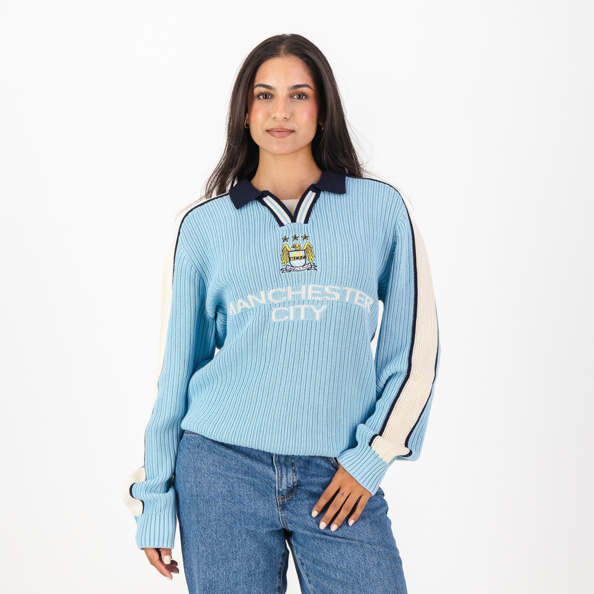 Manchester City Retro LS Knit Jersey - Sky Blue - Old School