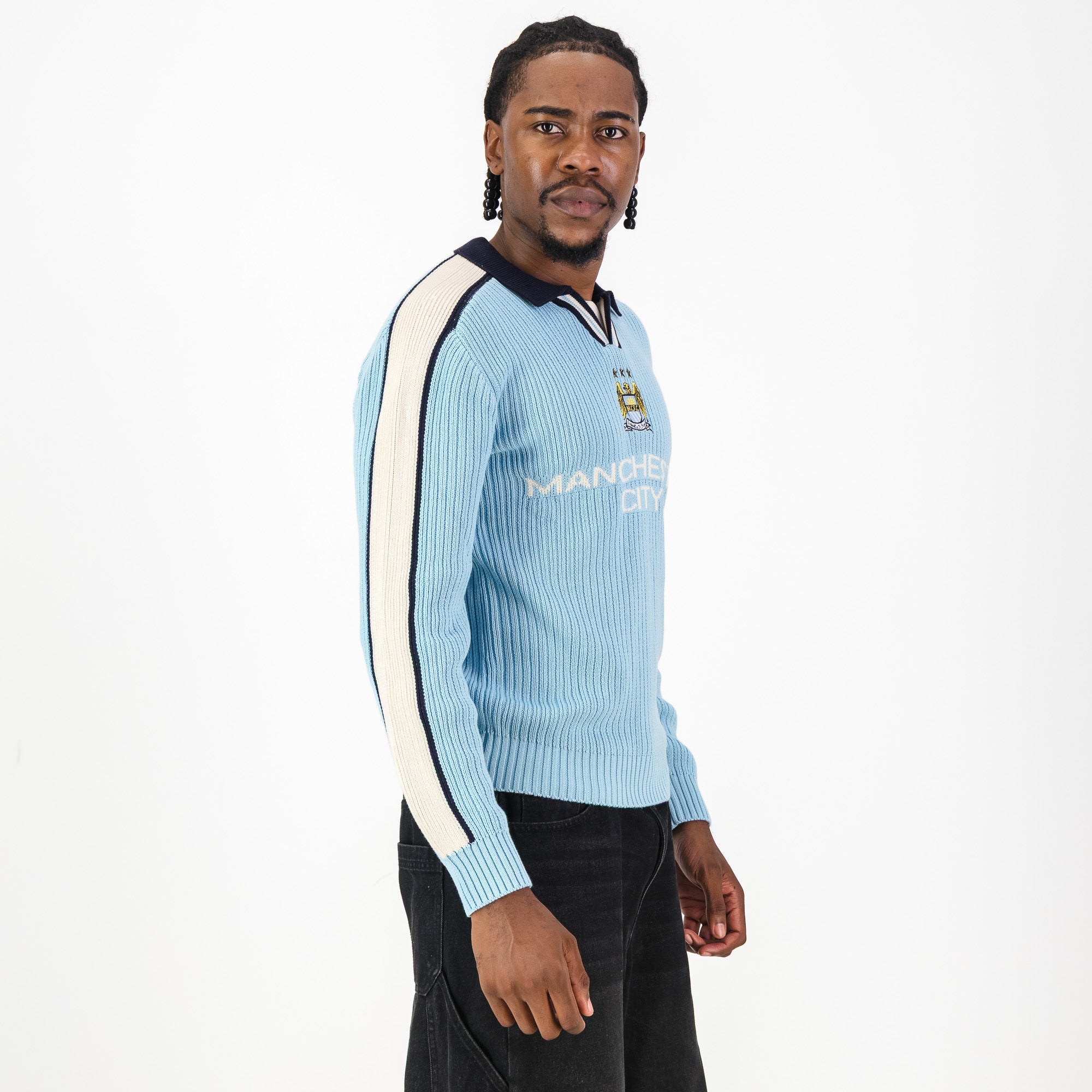 Manchester City Retro LS Knit Jersey - Sky Blue - Old School