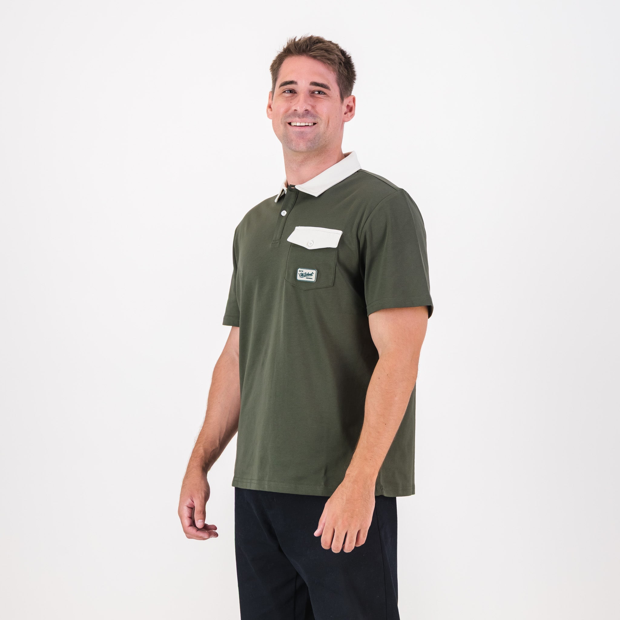 Old School Leisure Pocket SS Polo Green - Old School