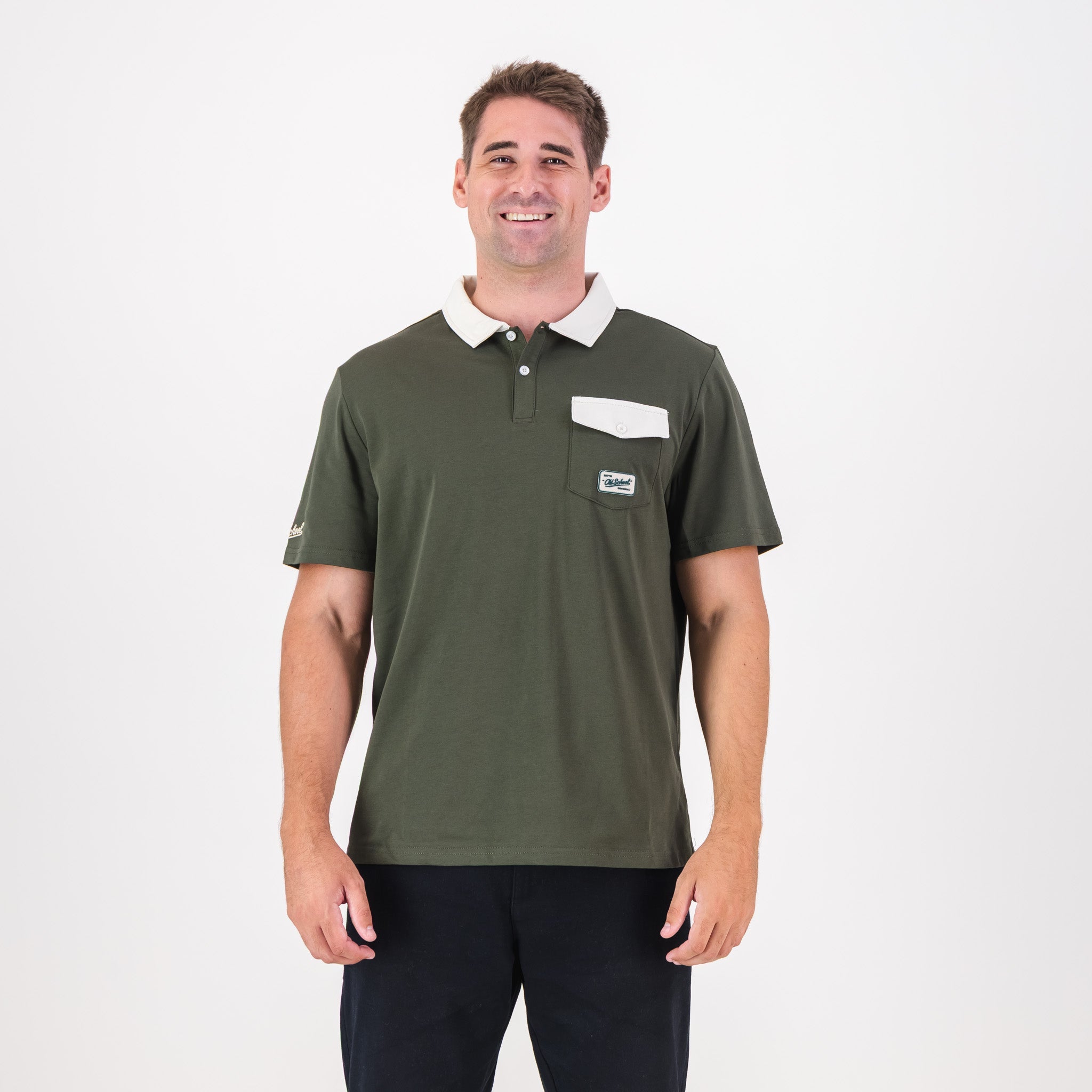 Old School Leisure Pocket SS Polo Green - Old School