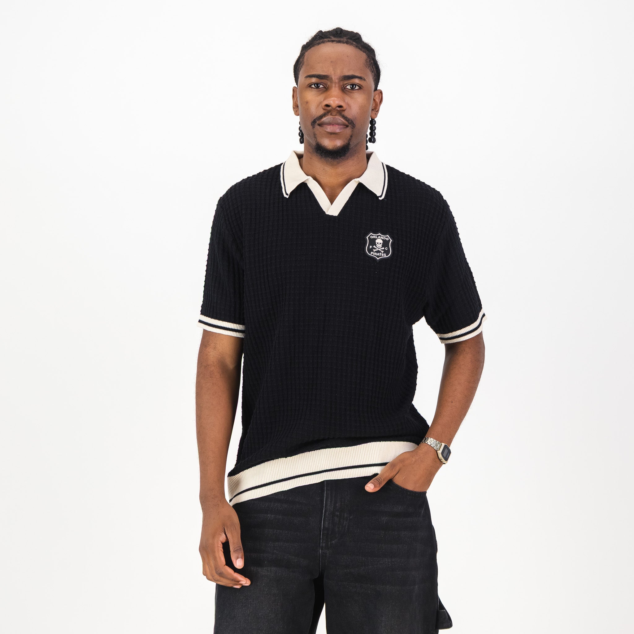 Orlando Pirates Basket Weave SS Knit Jersey - Black - Old School