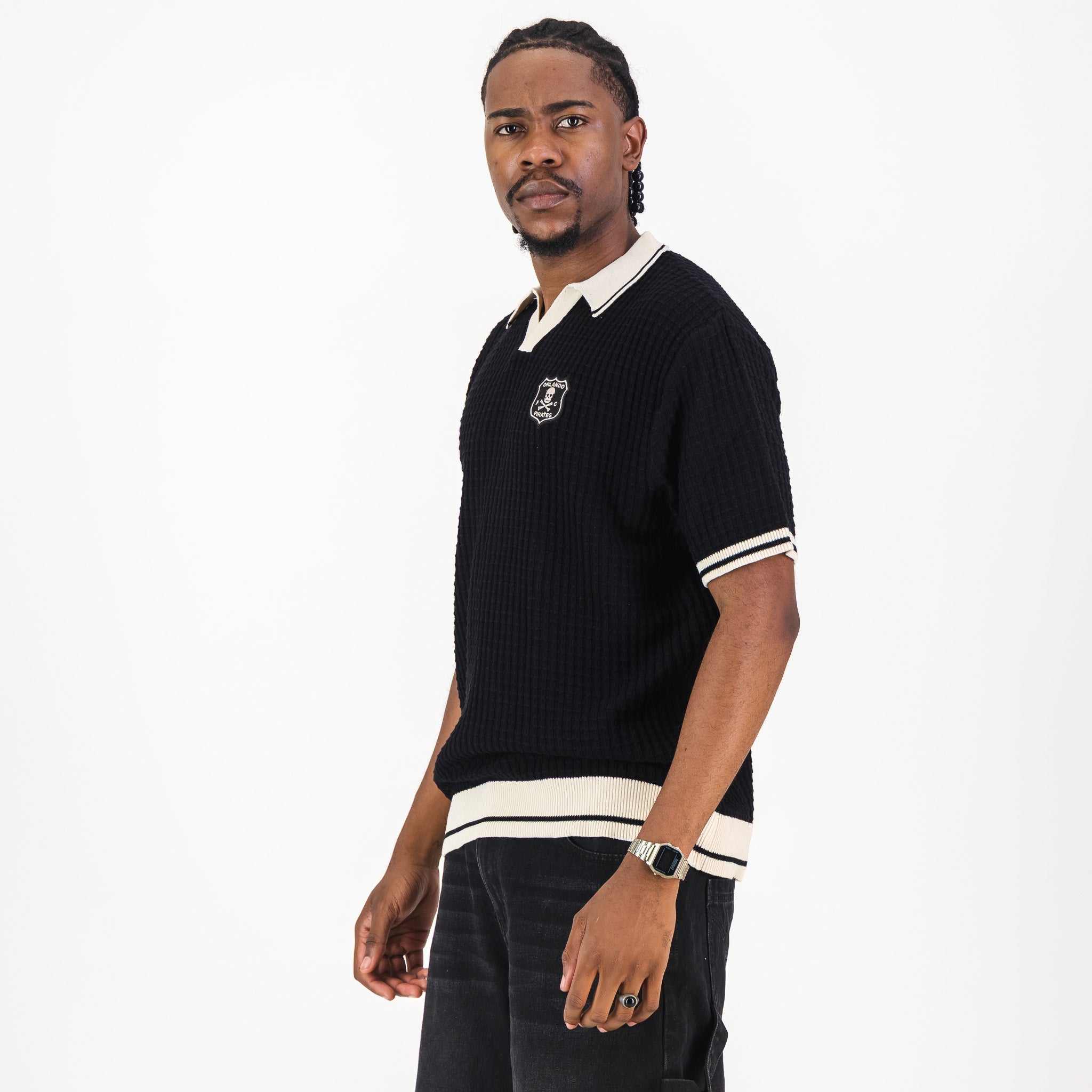 Orlando Pirates Basket Weave SS Knit Jersey - Black - Old School